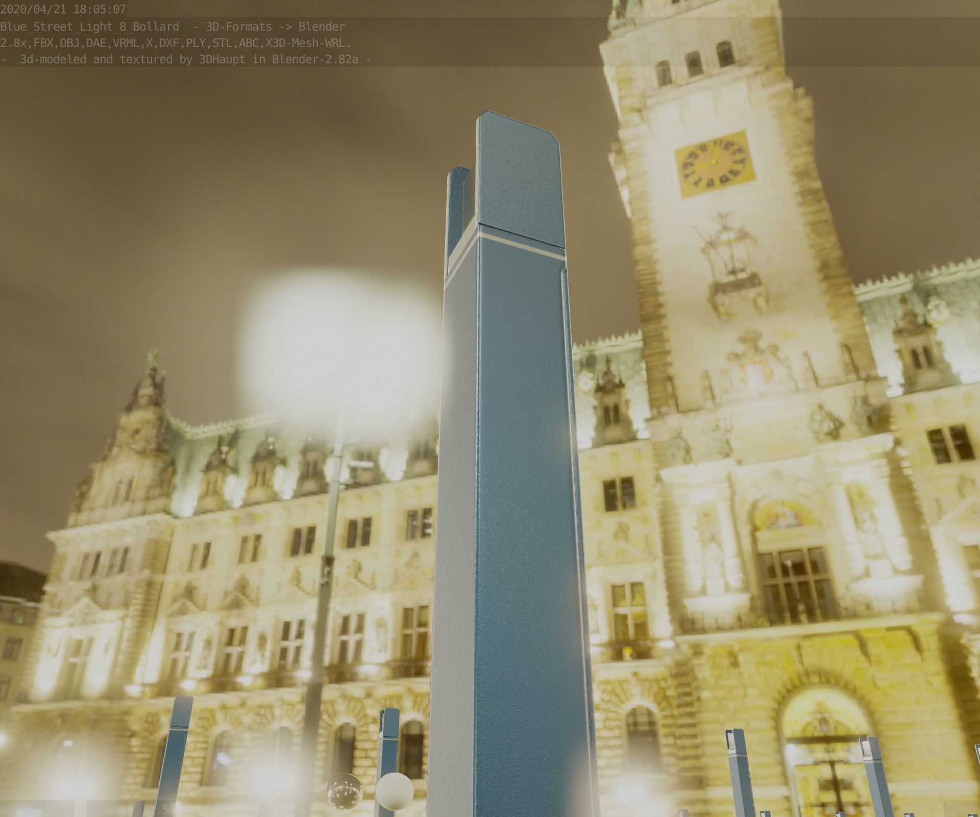 Street Light 8 Bollard 900mm Futuristic Blue Version 4 Low-poly 3D model_24