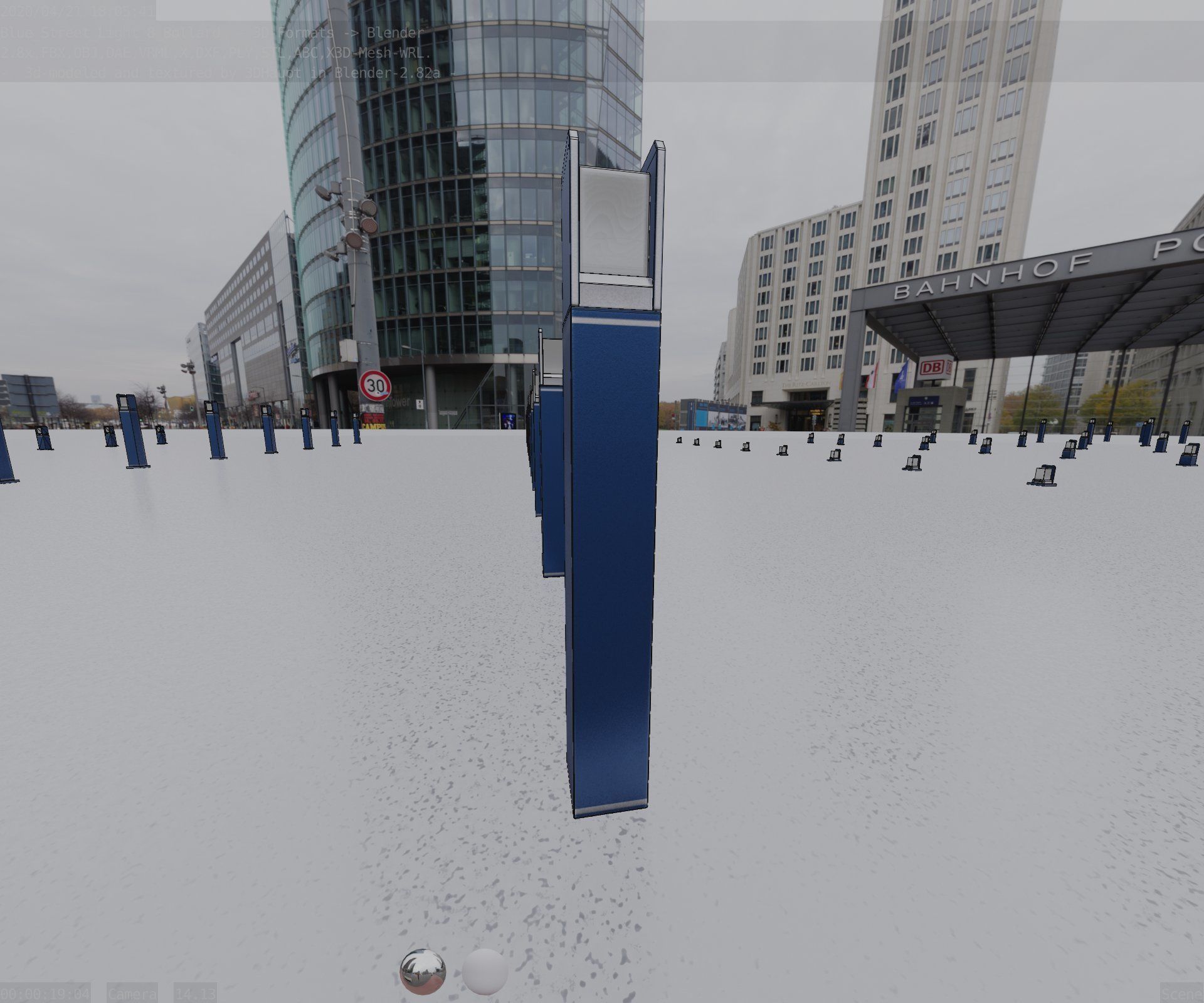 Street Light 8 Bollard 900mm Futuristic Blue Version 4 Low-poly 3D model_71