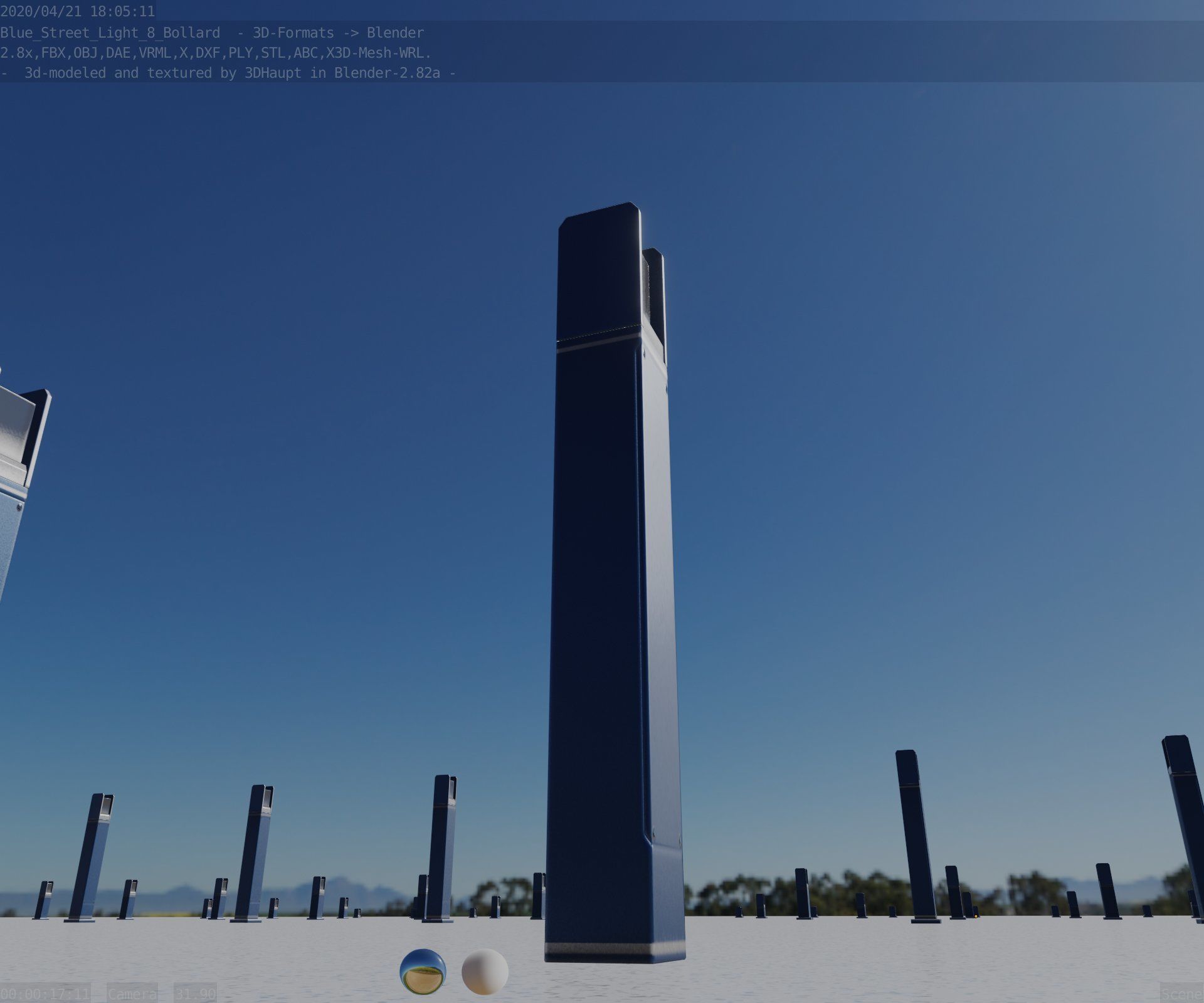 Street Light 8 Bollard 900mm Futuristic Blue Version 4 Low-poly 3D model_30