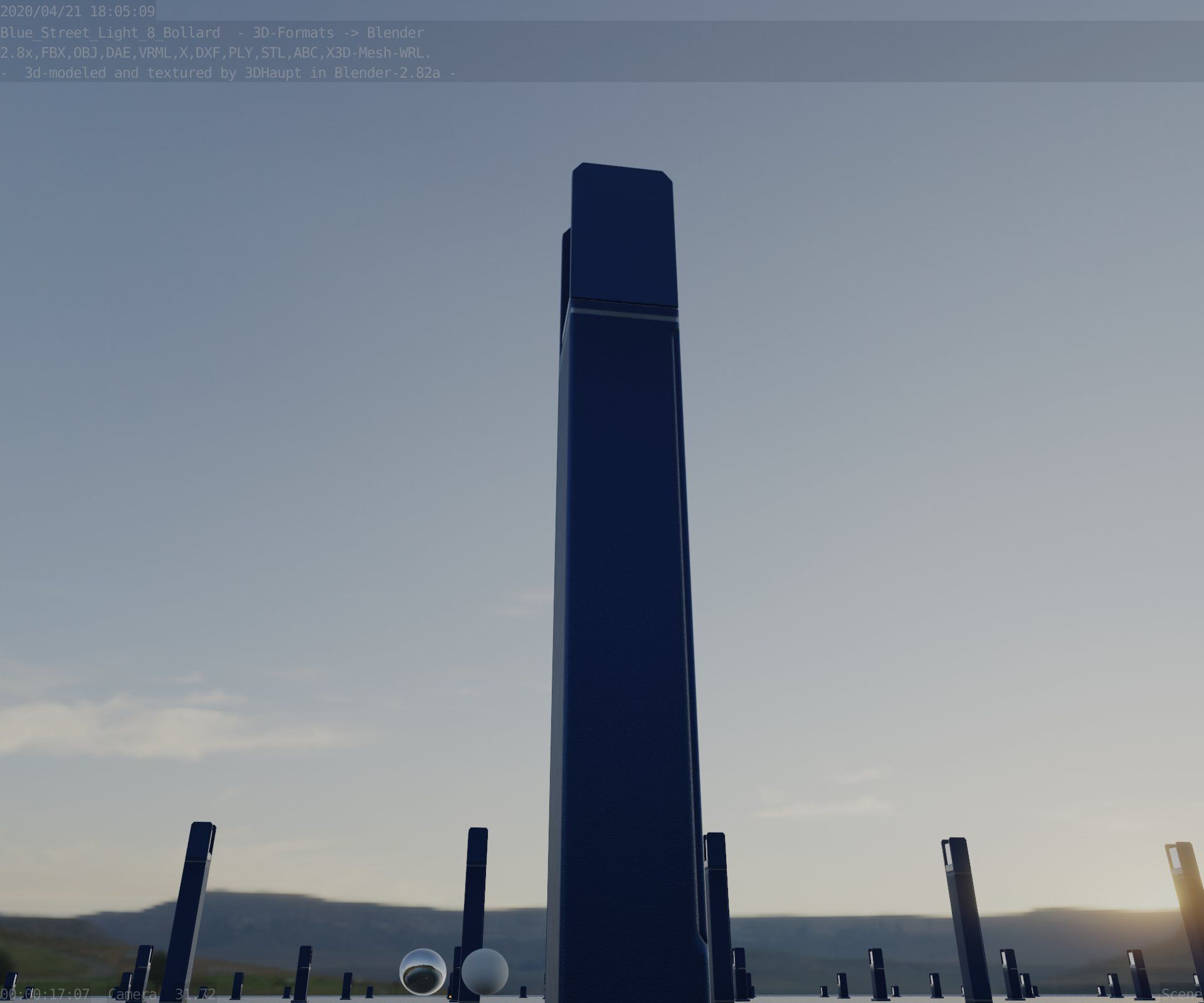 Street Light 8 Bollard 900mm Futuristic Blue Version 4 Low-poly 3D model_26