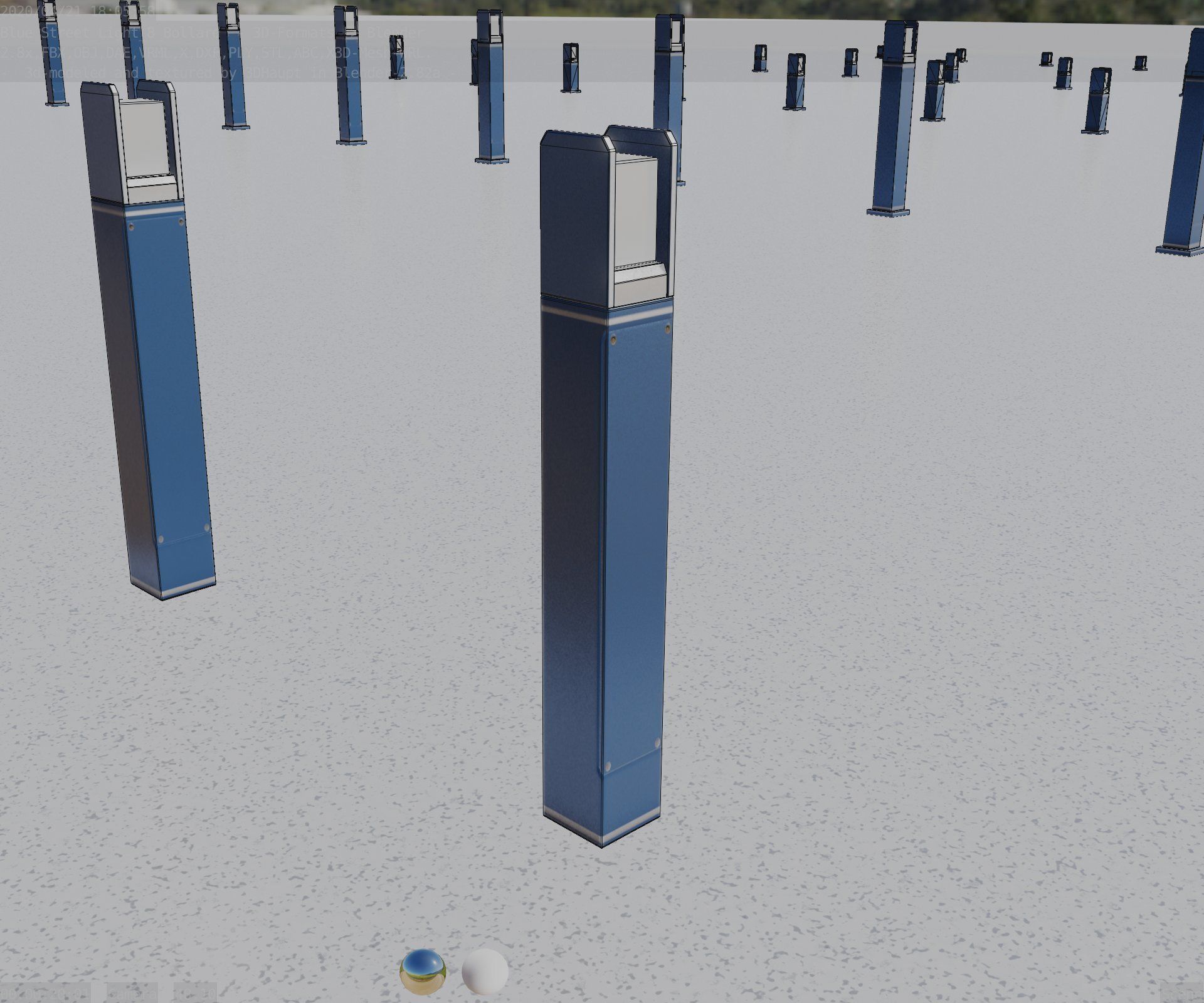 Street Light 8 Bollard 900mm Futuristic Blue Version 4 Low-poly 3D model_92