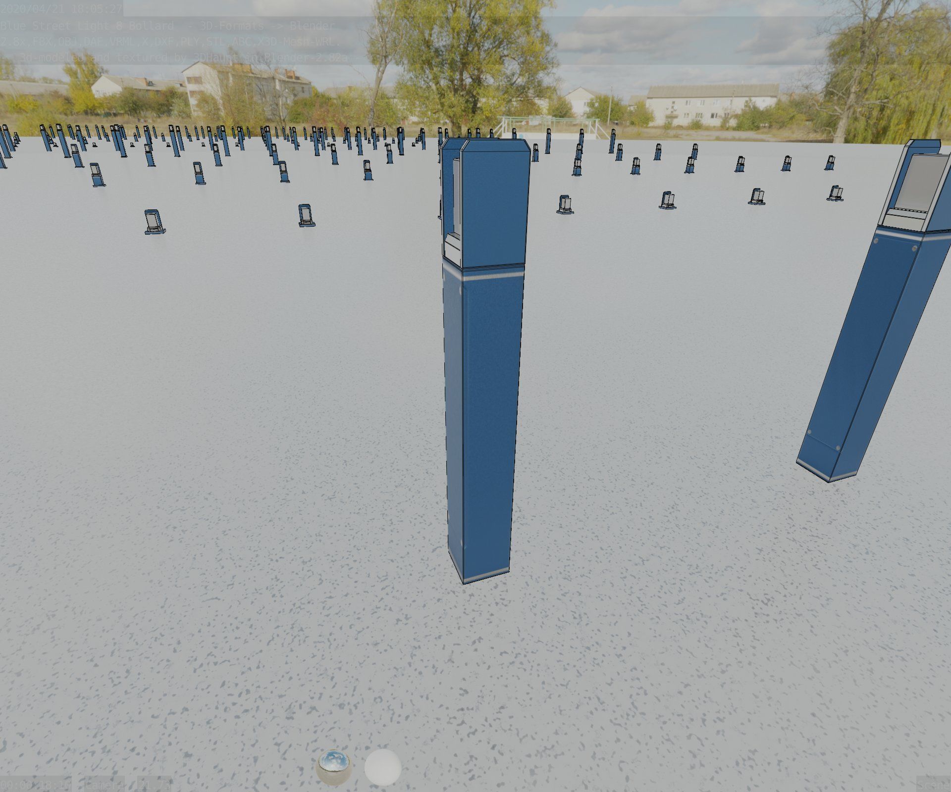 Street Light 8 Bollard 900mm Futuristic Blue Version 4 Low-poly 3D model_53