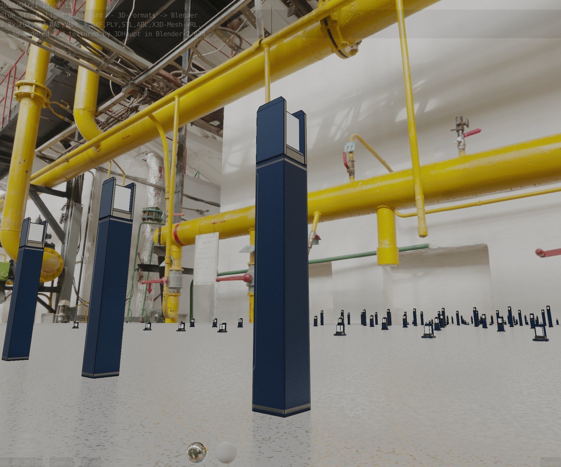 Street Light 8 Bollard 900mm Futuristic Blue Version 4 Low-poly 3D model_9