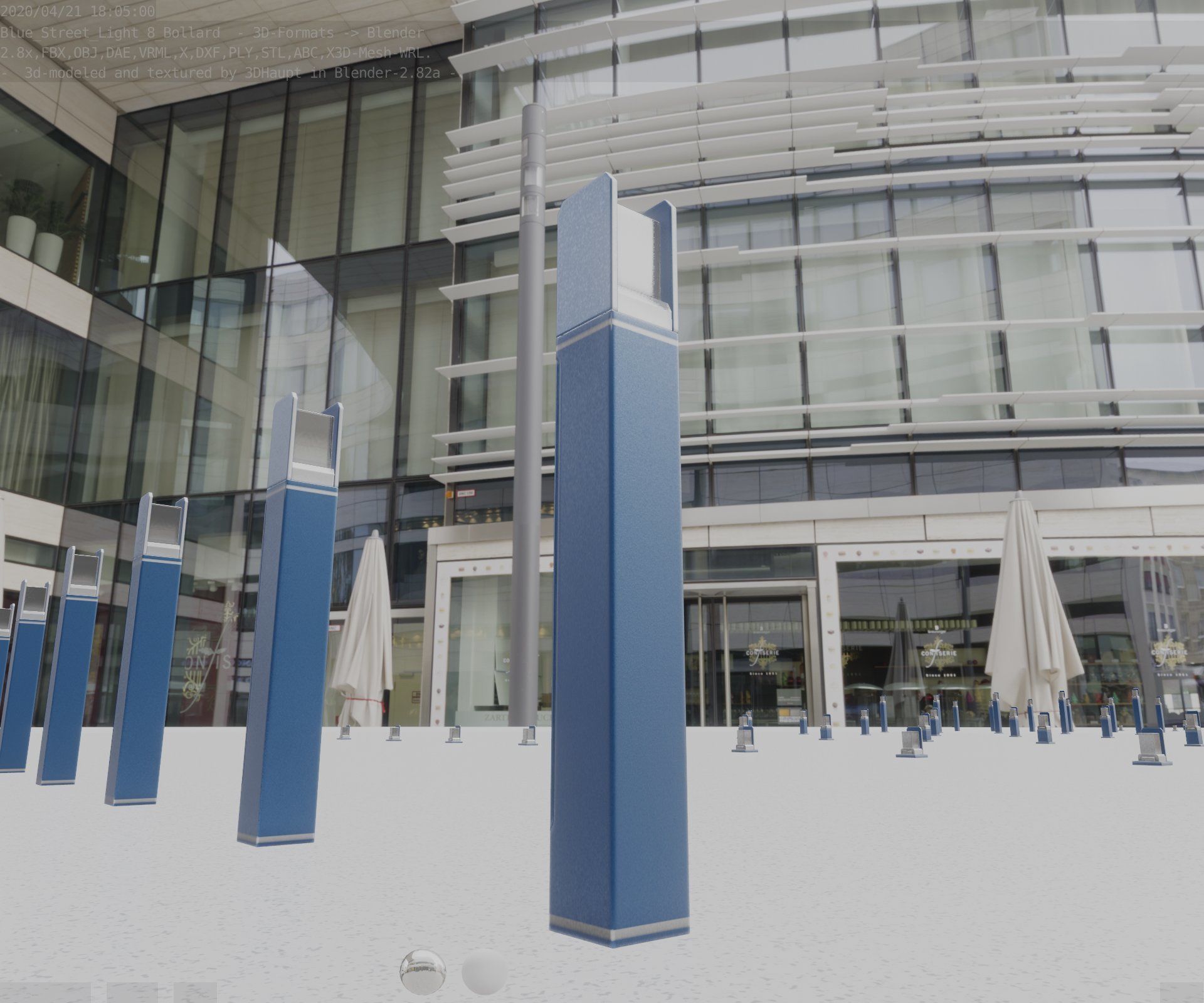 Street Light 8 Bollard 900mm Futuristic Blue Version 4 Low-poly 3D model_12