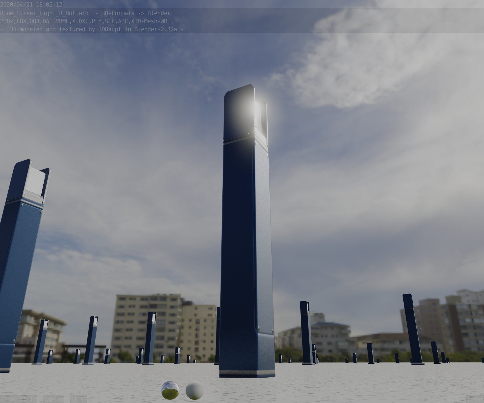 Street Light 8 Bollard 900mm Futuristic Blue Version 4 Low-poly 3D model_31