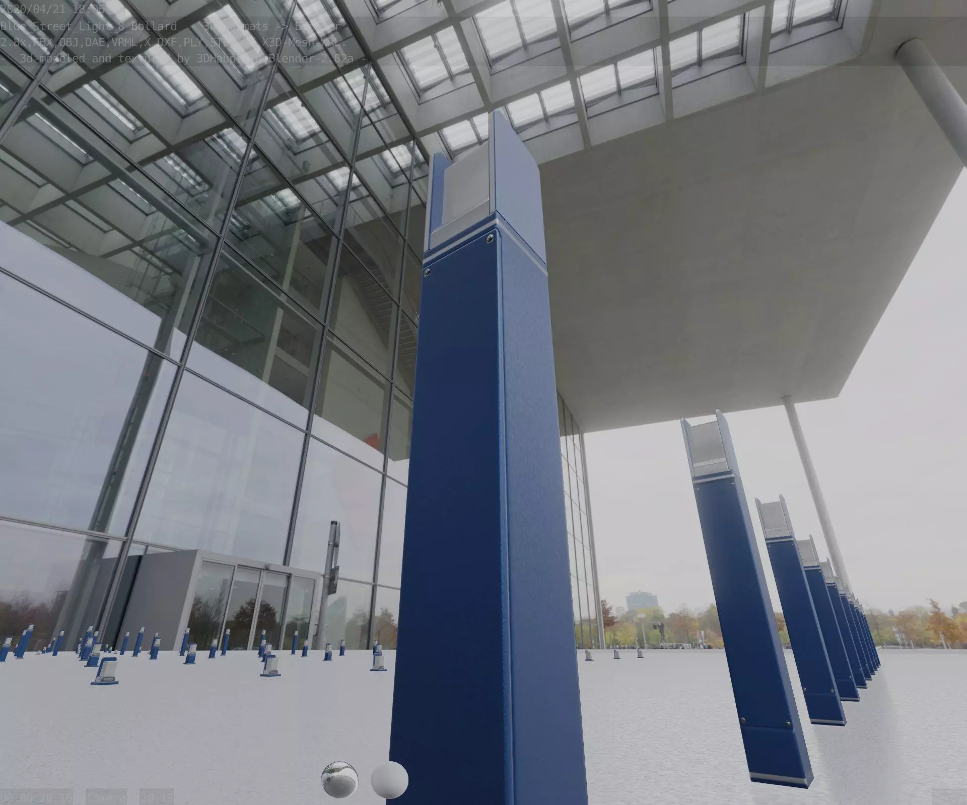 Street Light 8 Bollard 900mm Futuristic Blue Version 4 Low-poly 3D model_0