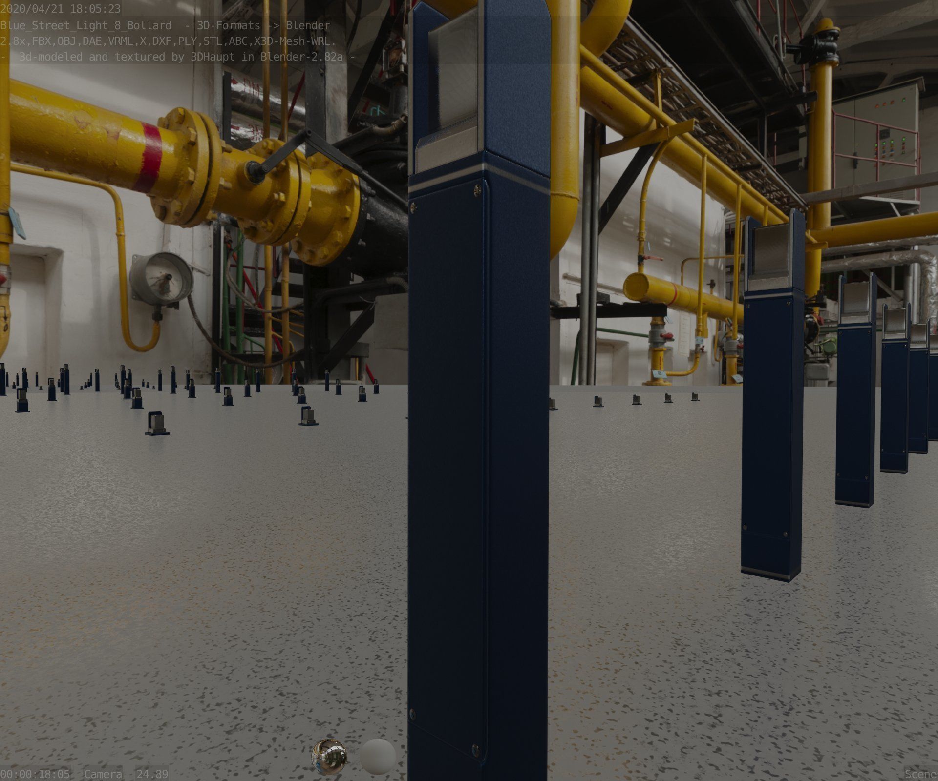 Street Light 8 Bollard 900mm Futuristic Blue Version 4 Low-poly 3D model_48