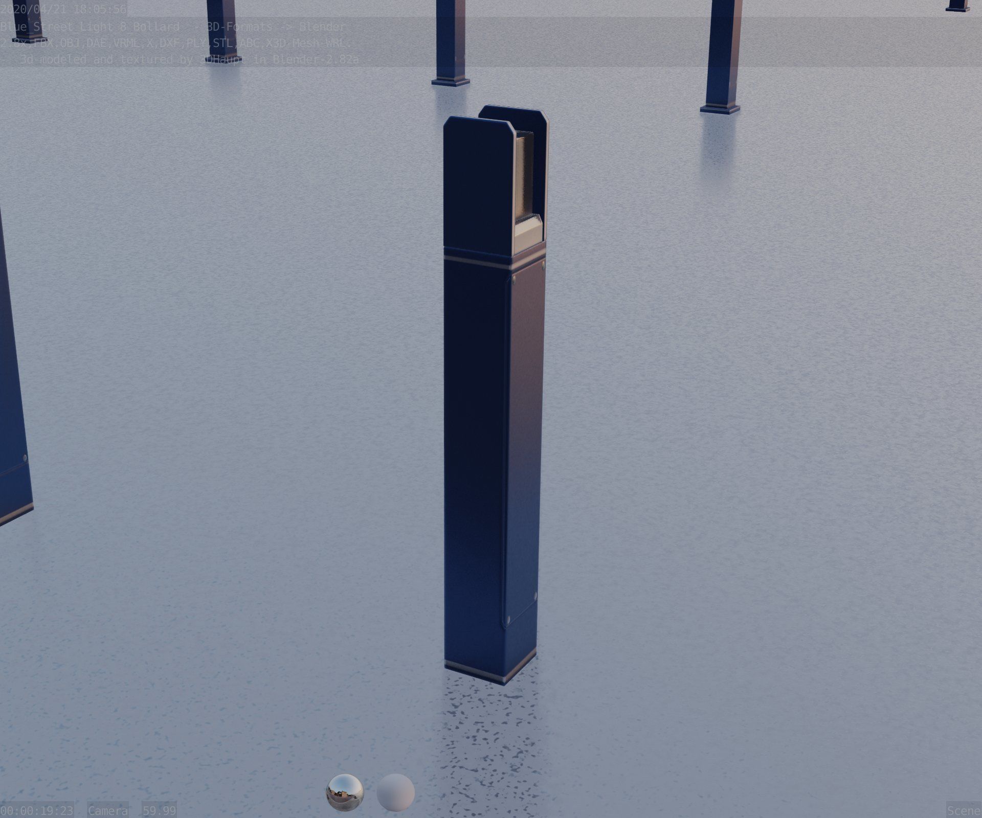 Street Light 8 Bollard 900mm Futuristic Blue Version 4 Low-poly 3D model_90