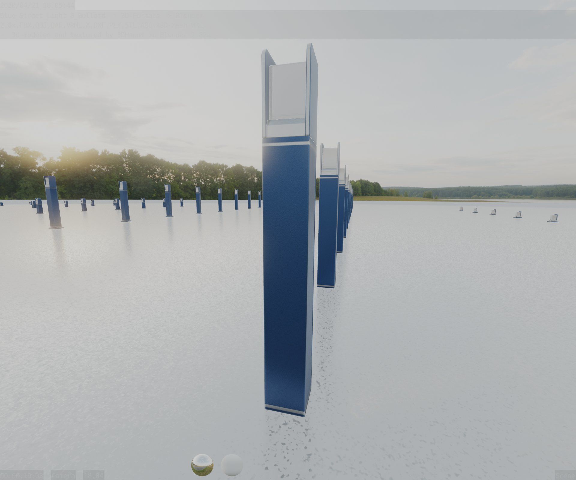 Street Light 8 Bollard 900mm Futuristic Blue Version 4 Low-poly 3D model_75