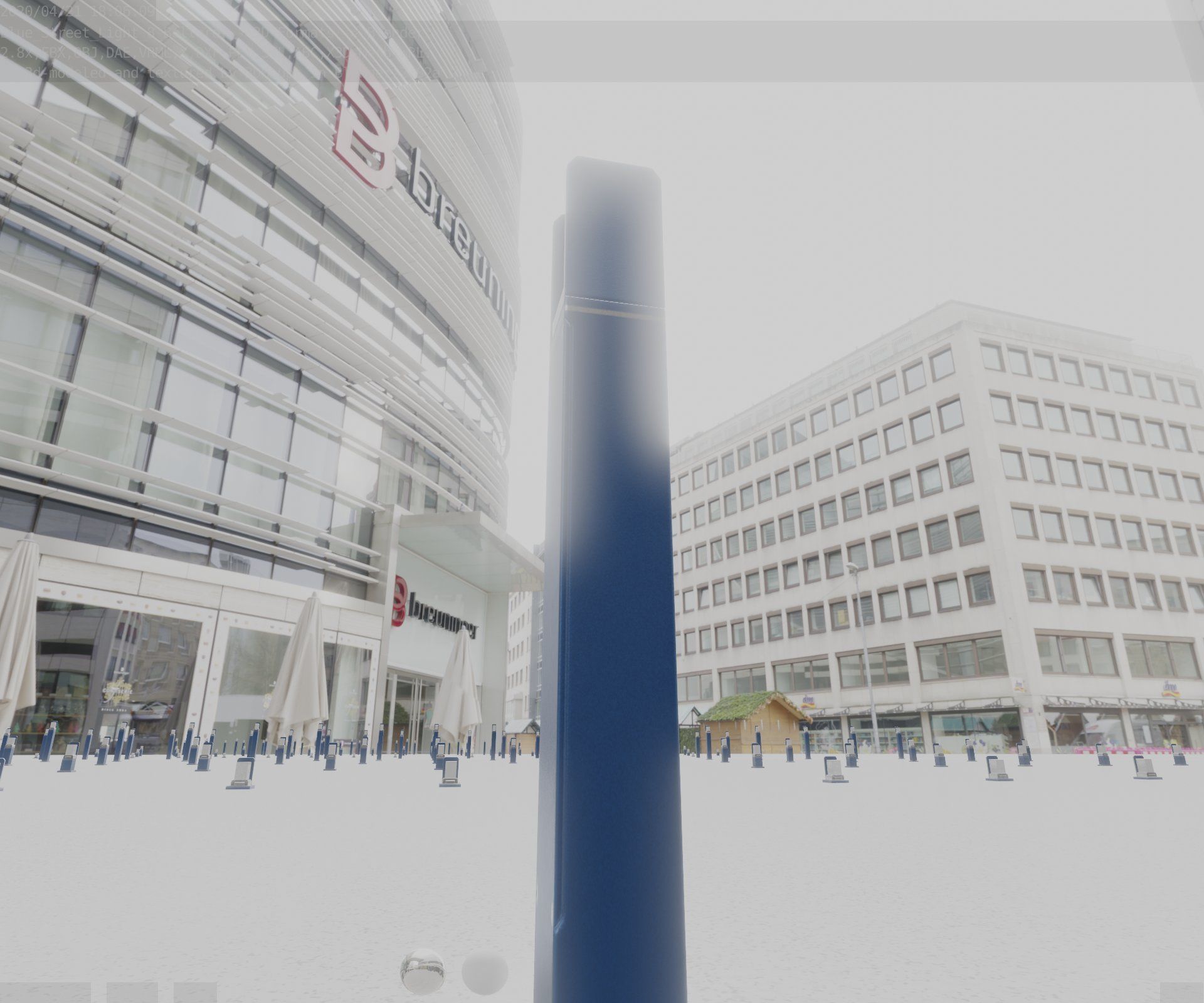 Street Light 8 Bollard 900mm Futuristic Blue Version 4 Low-poly 3D model_4