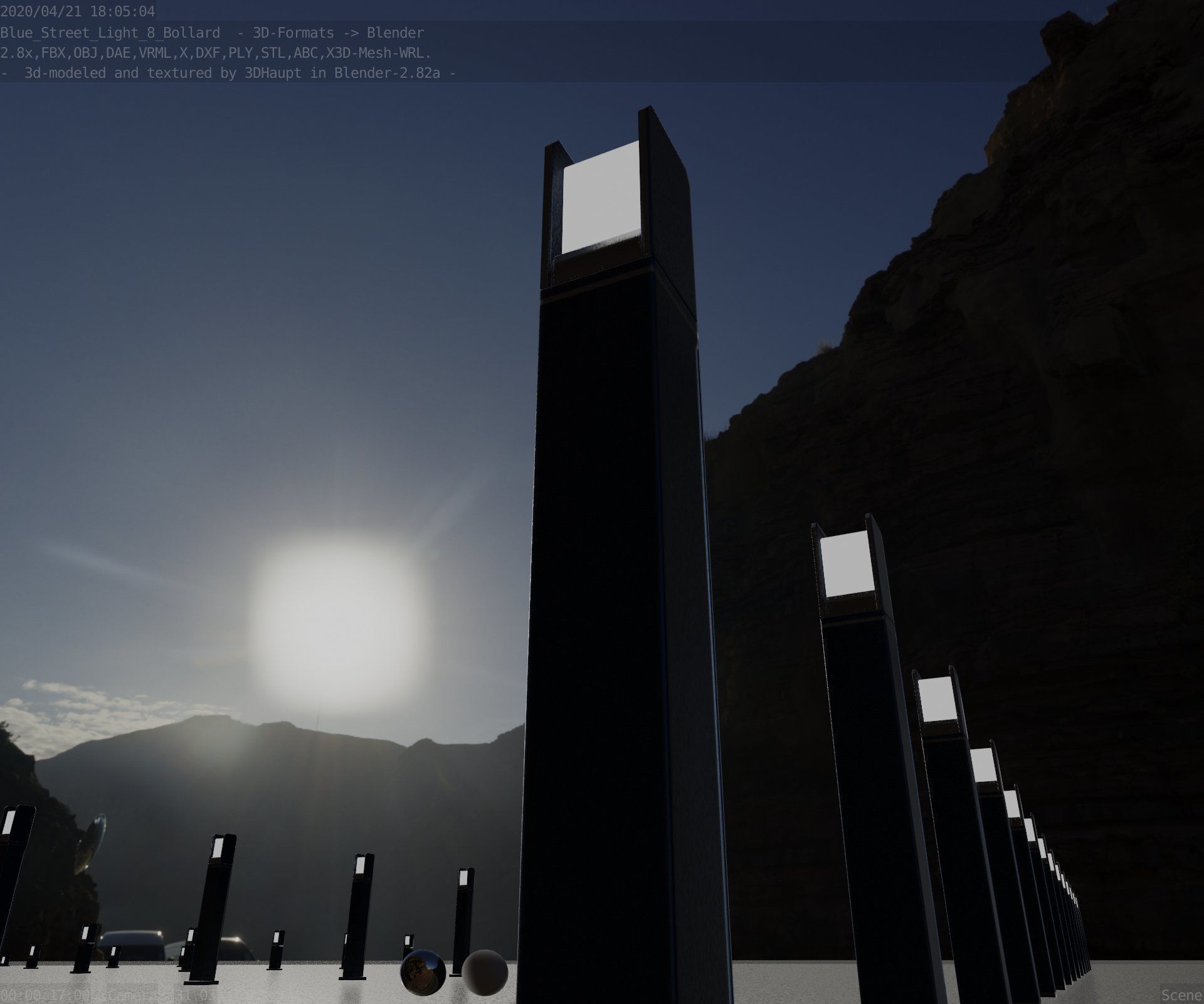 Street Light 8 Bollard 900mm Futuristic Blue Version 4 Low-poly 3D model_19