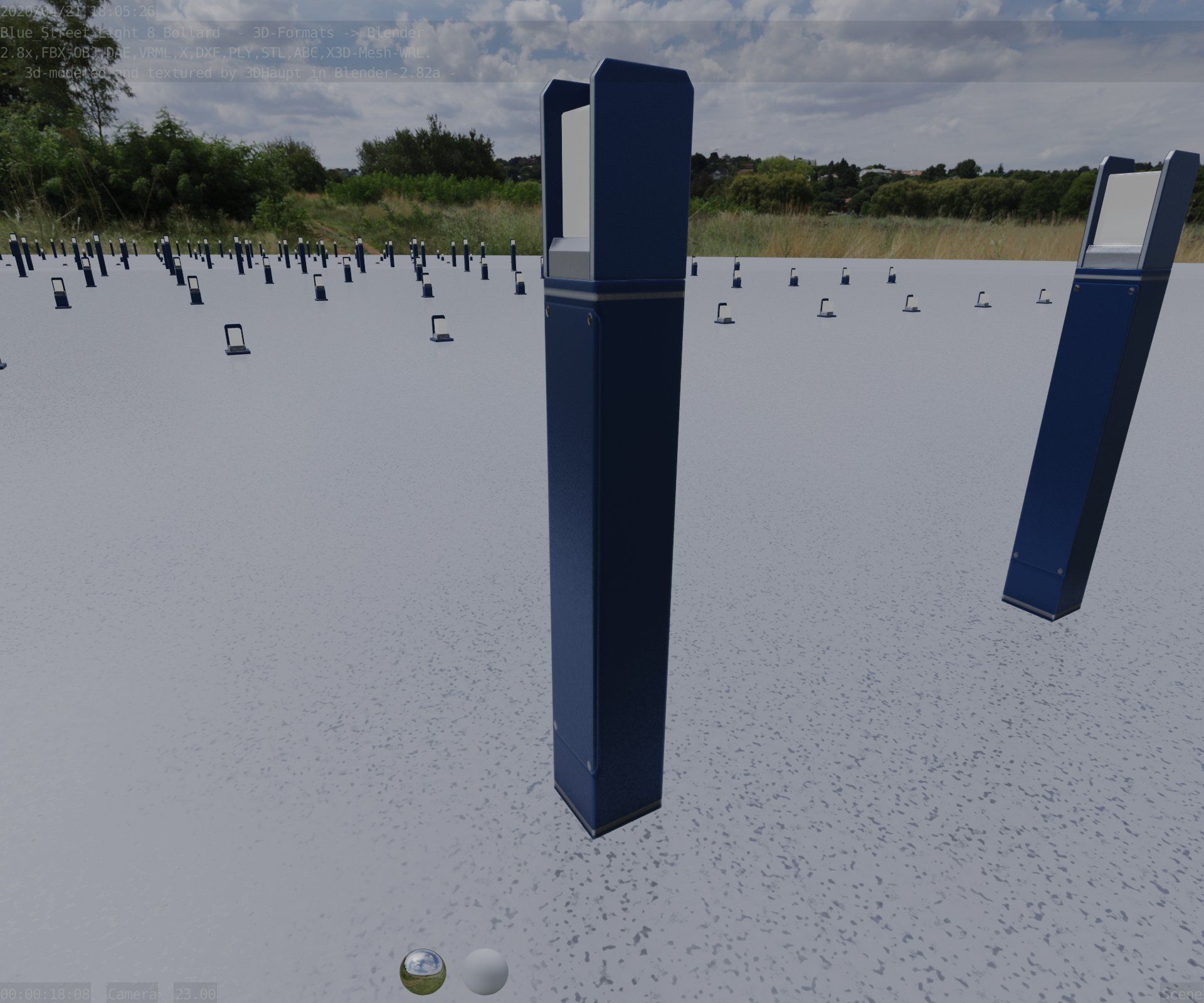 Street Light 8 Bollard 900mm Futuristic Blue Version 4 Low-poly 3D model_51