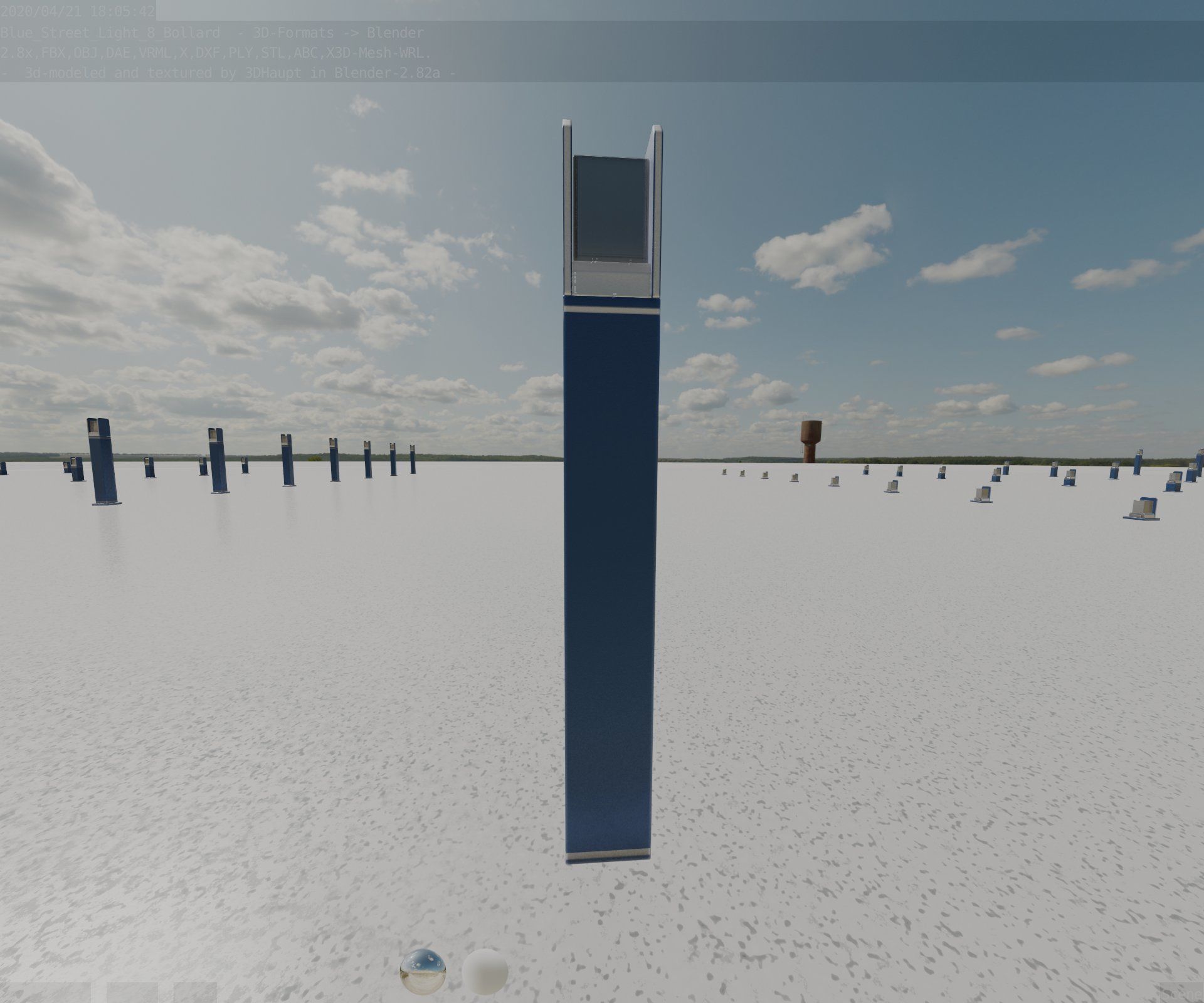 Street Light 8 Bollard 900mm Futuristic Blue Version 4 Low-poly 3D model_72