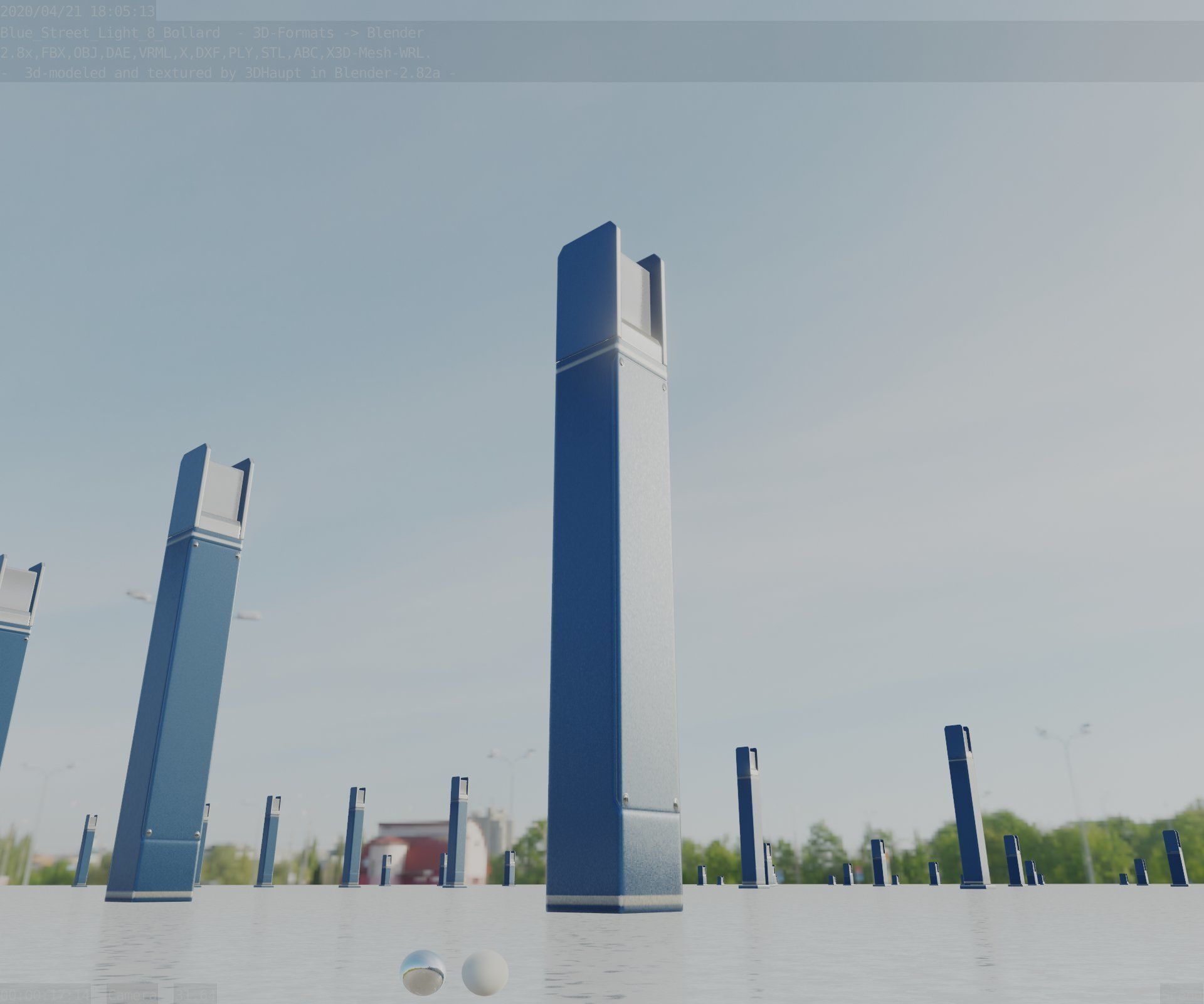 Street Light 8 Bollard 900mm Futuristic Blue Version 4 Low-poly 3D model_33