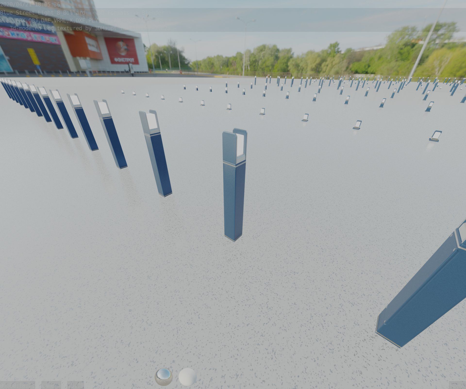 Street Light 8 Bollard 900mm Futuristic Blue Version 4 Low-poly 3D model_64