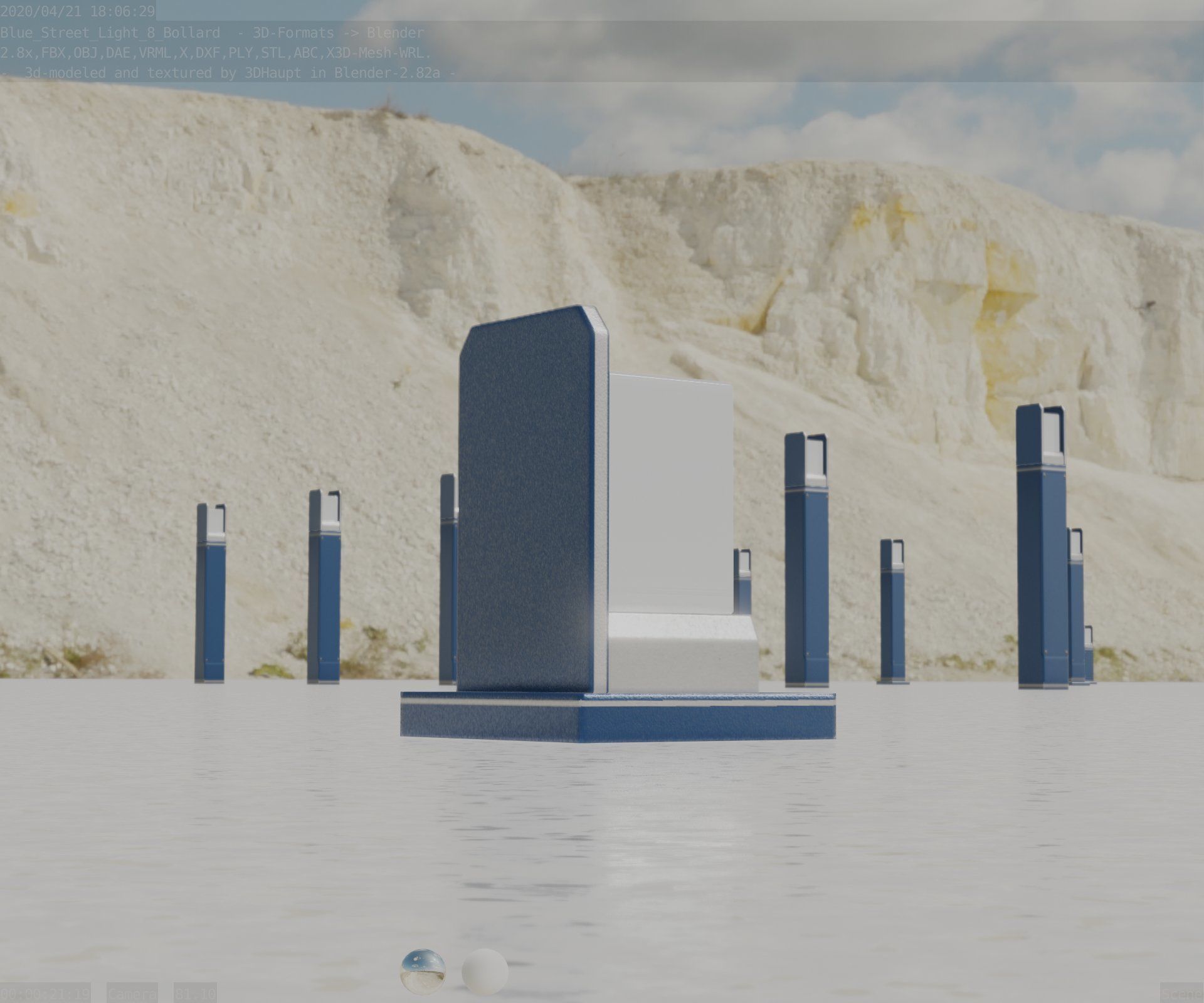 Street Light 8 Bollard 200mm Futuristic Blue Version 2 Low-poly 3D model_29