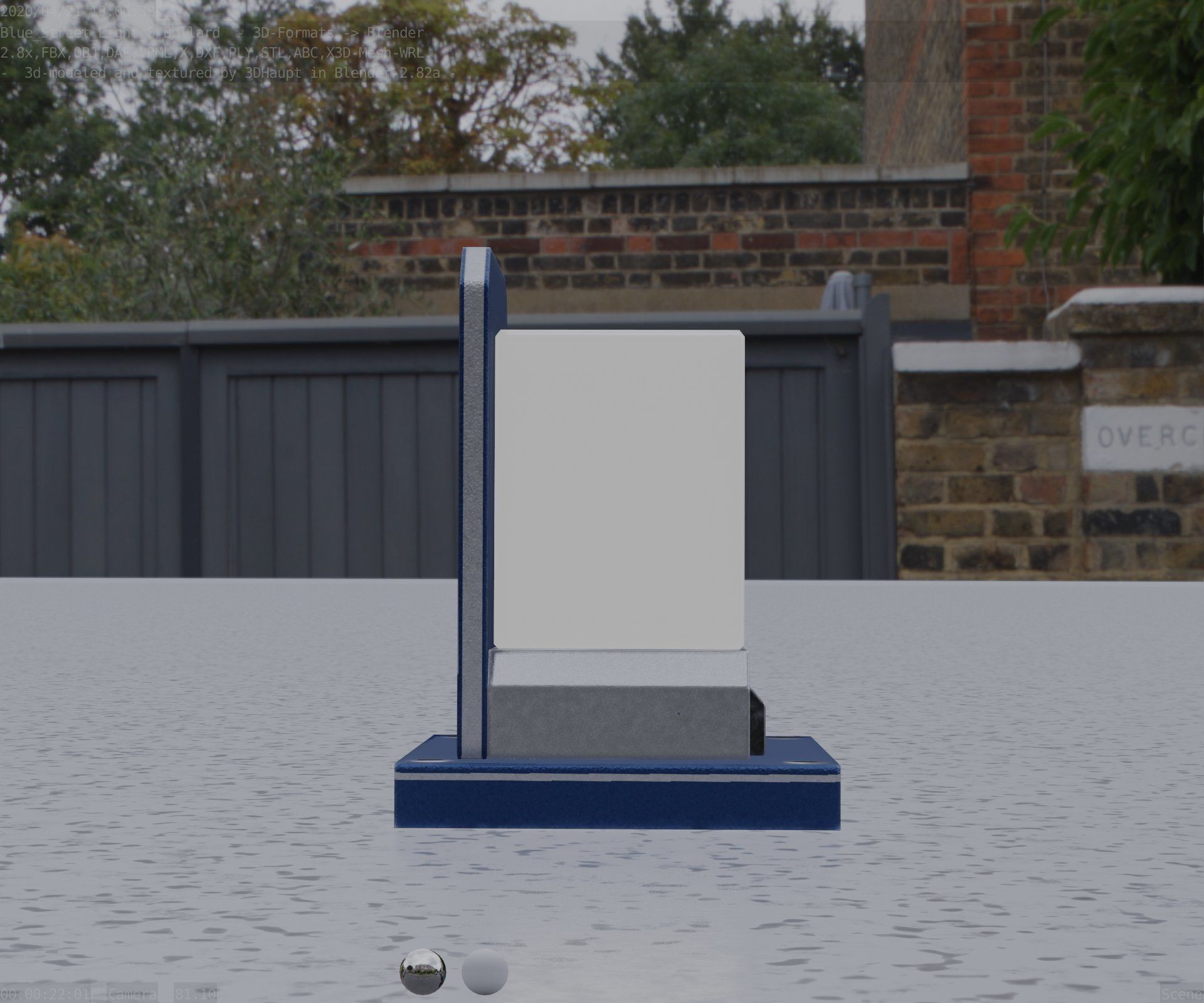 Street Light 8 Bollard 200mm Futuristic Blue Version 2 Low-poly 3D model_35