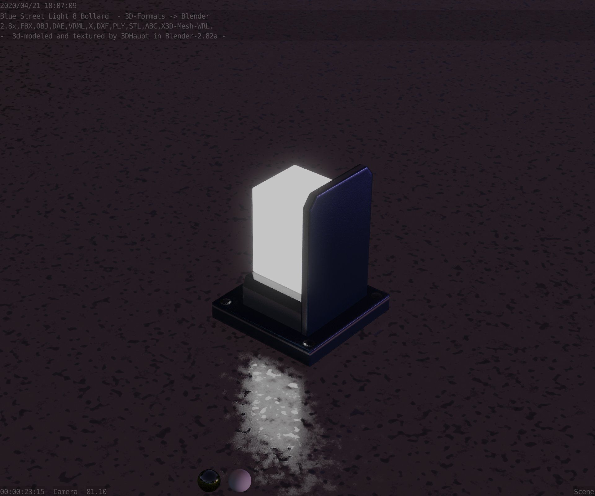 Street Light 8 Bollard 200mm Futuristic Blue Version 2 Low-poly 3D model_72