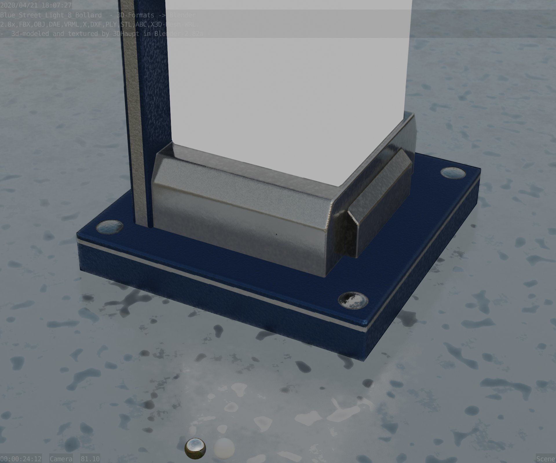Street Light 8 Bollard 200mm Futuristic Blue Version 2 Low-poly 3D model_93