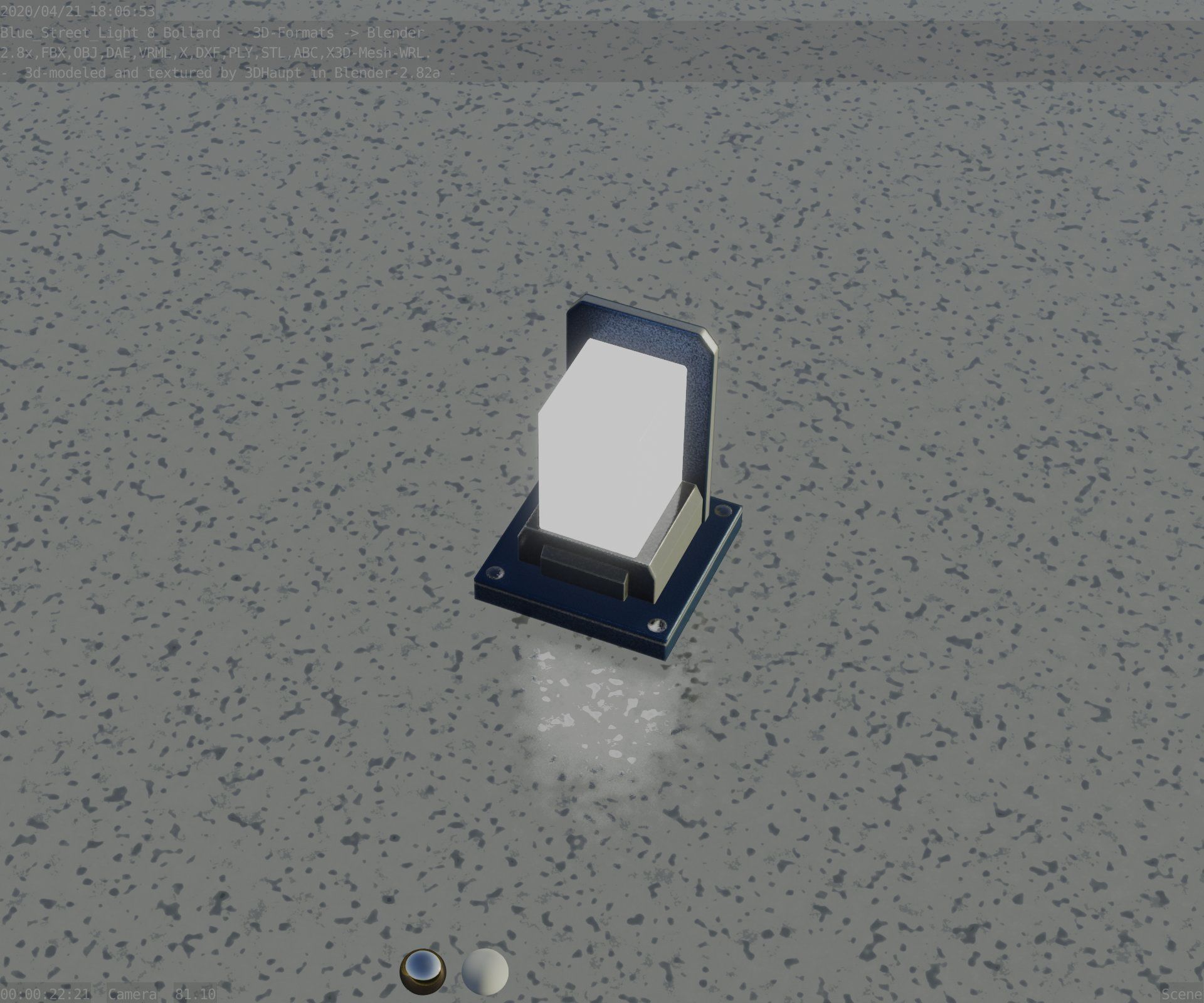 Street Light 8 Bollard 200mm Futuristic Blue Version 2 Low-poly 3D model_54