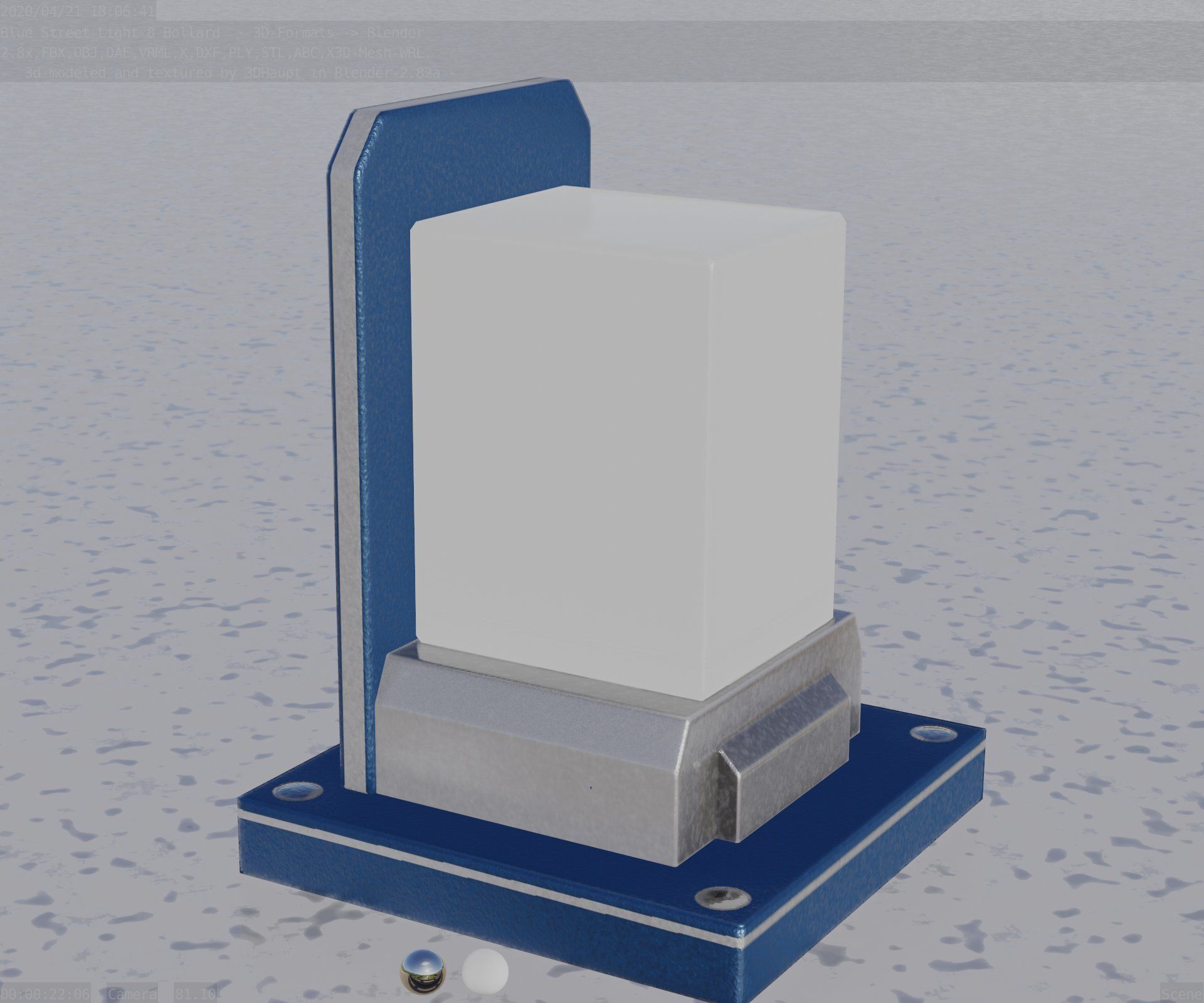 Street Light 8 Bollard 200mm Futuristic Blue Version 2 Low-poly 3D model_40