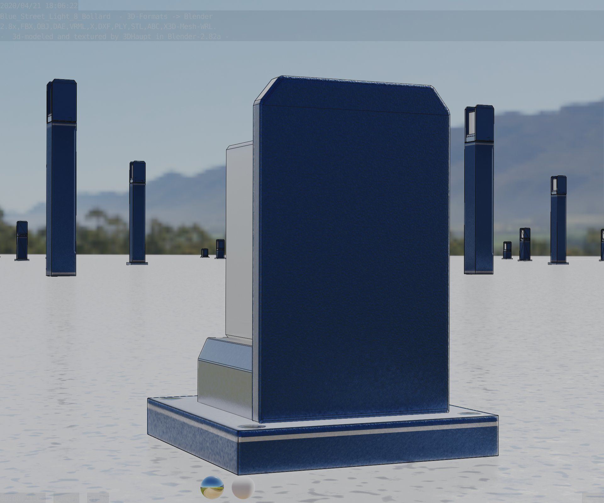 Street Light 8 Bollard 200mm Futuristic Blue Version 2 Low-poly 3D model_18