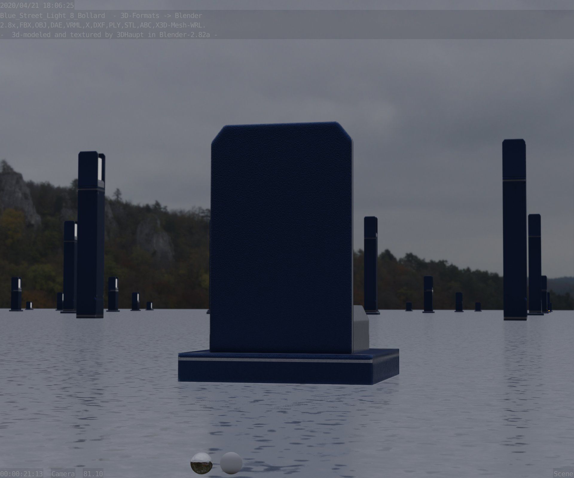 Street Light 8 Bollard 200mm Futuristic Blue Version 2 Low-poly 3D model_23