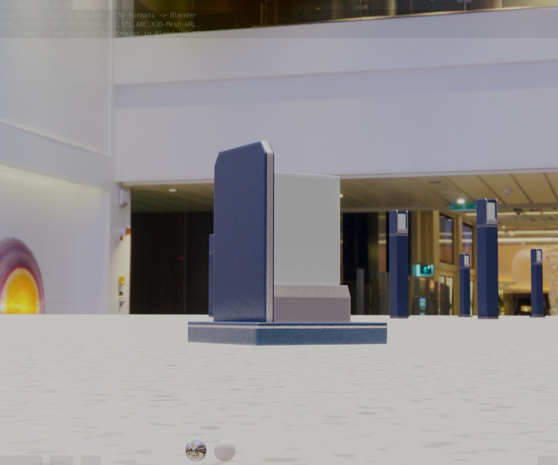 Street Light 8 Bollard 200mm Futuristic Blue Version 2 Low-poly 3D model_30