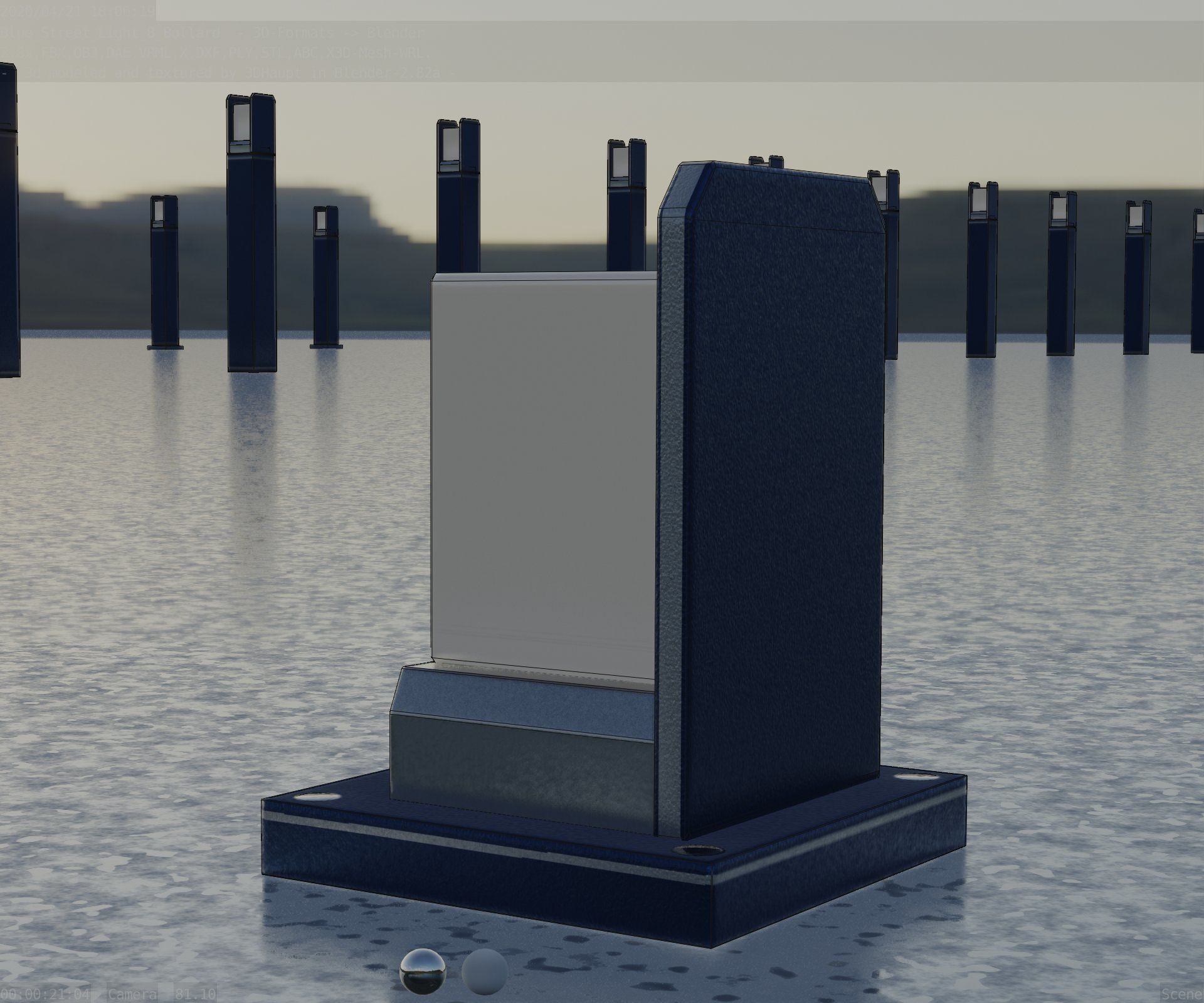Street Light 8 Bollard 200mm Futuristic Blue Version 2 Low-poly 3D model_14