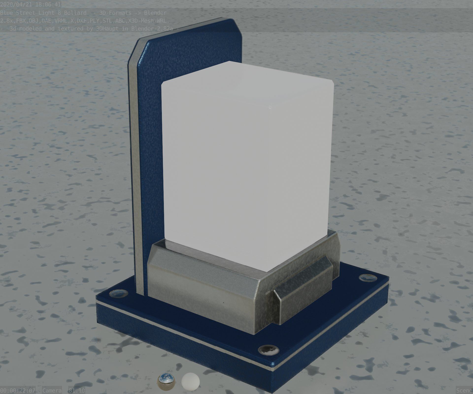 Street Light 8 Bollard 200mm Futuristic Blue Version 2 Low-poly 3D model_41