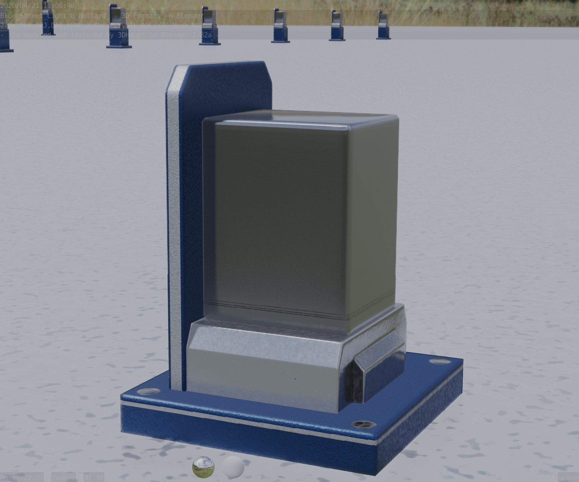 Street Light 8 Bollard 200mm Futuristic Blue Version 2 Low-poly 3D model_39