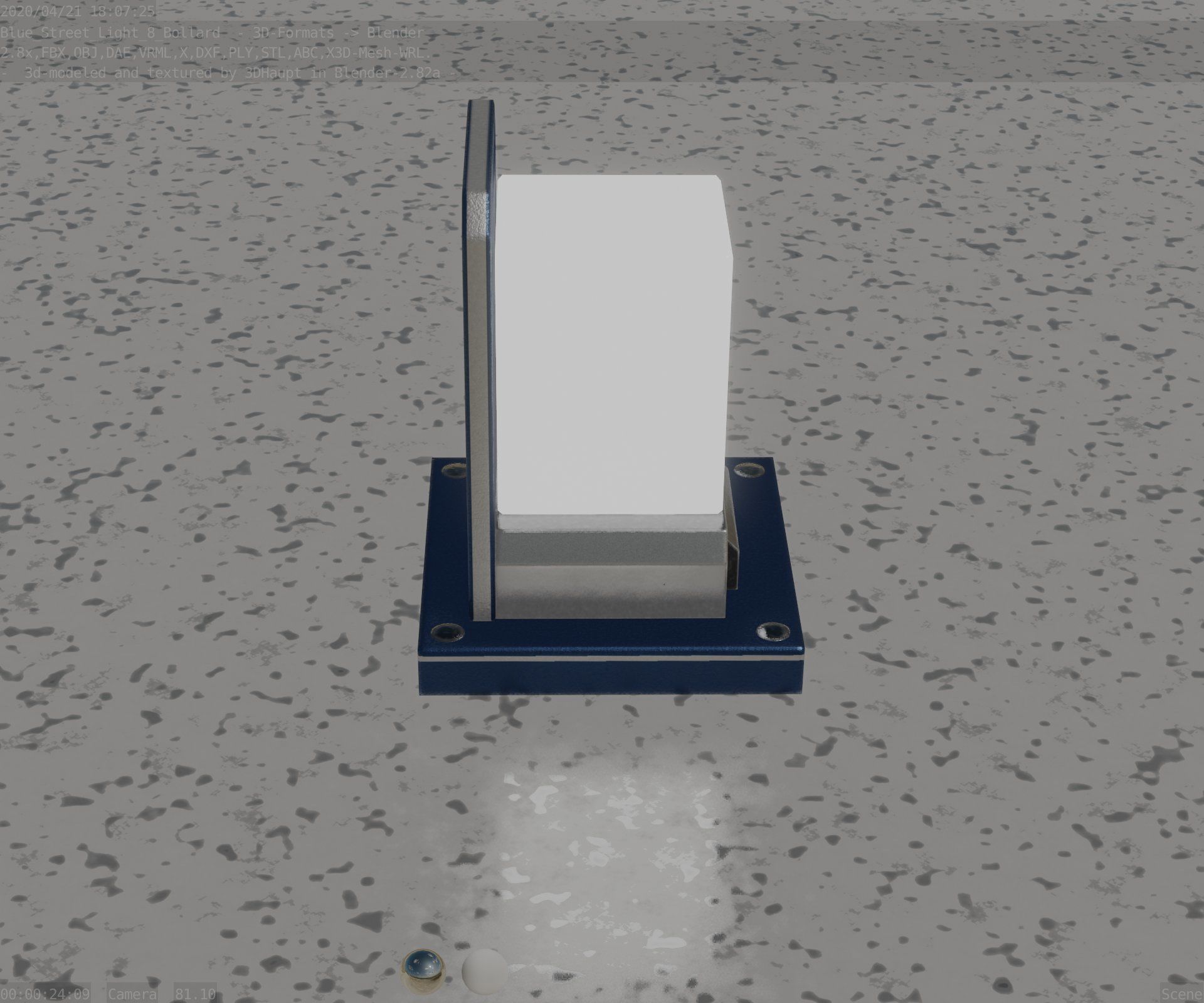 Street Light 8 Bollard 200mm Futuristic Blue Version 2 Low-poly 3D model_90
