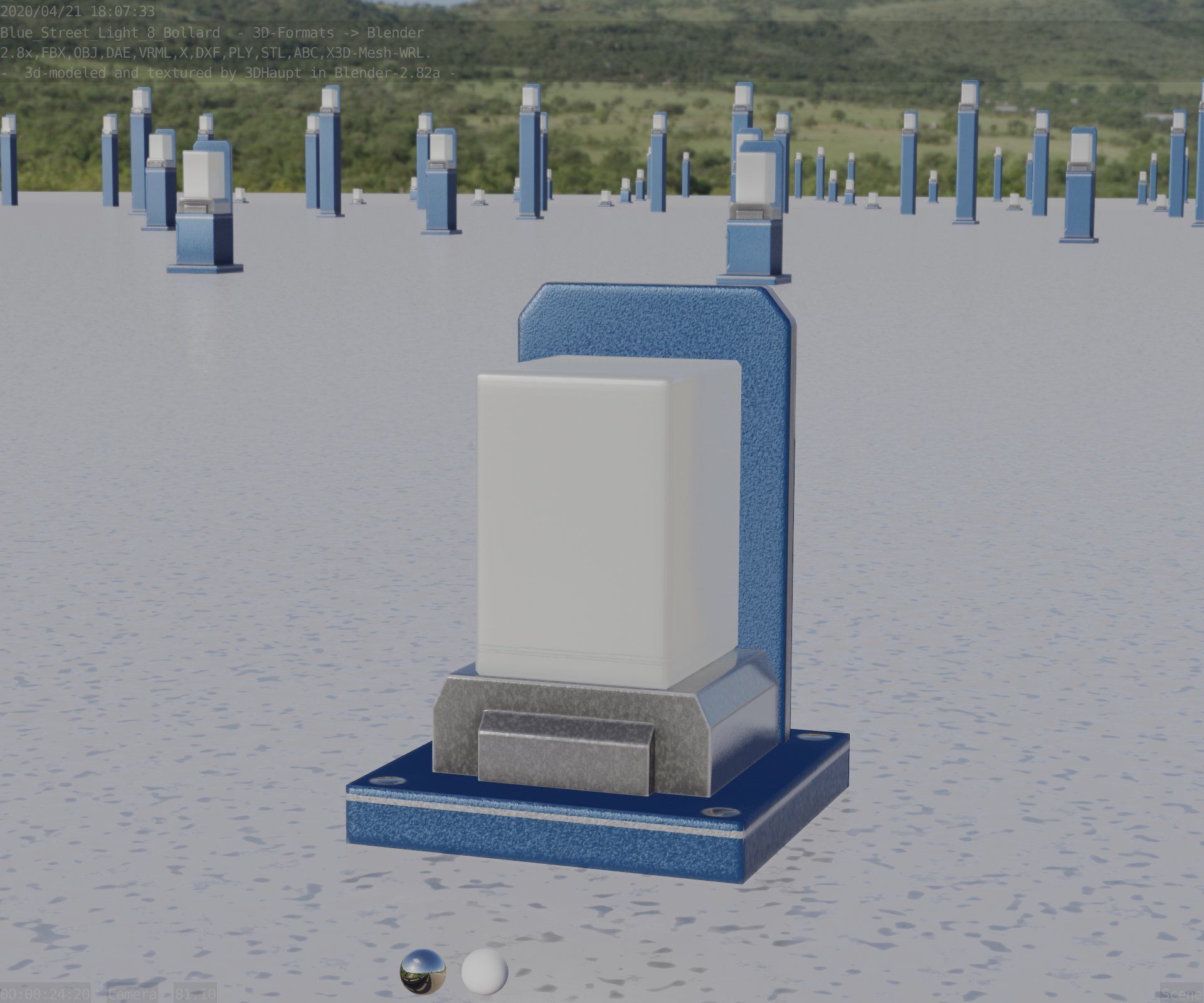 Street Light 8 Bollard 200mm Futuristic Blue Version 2 Low-poly 3D model_99