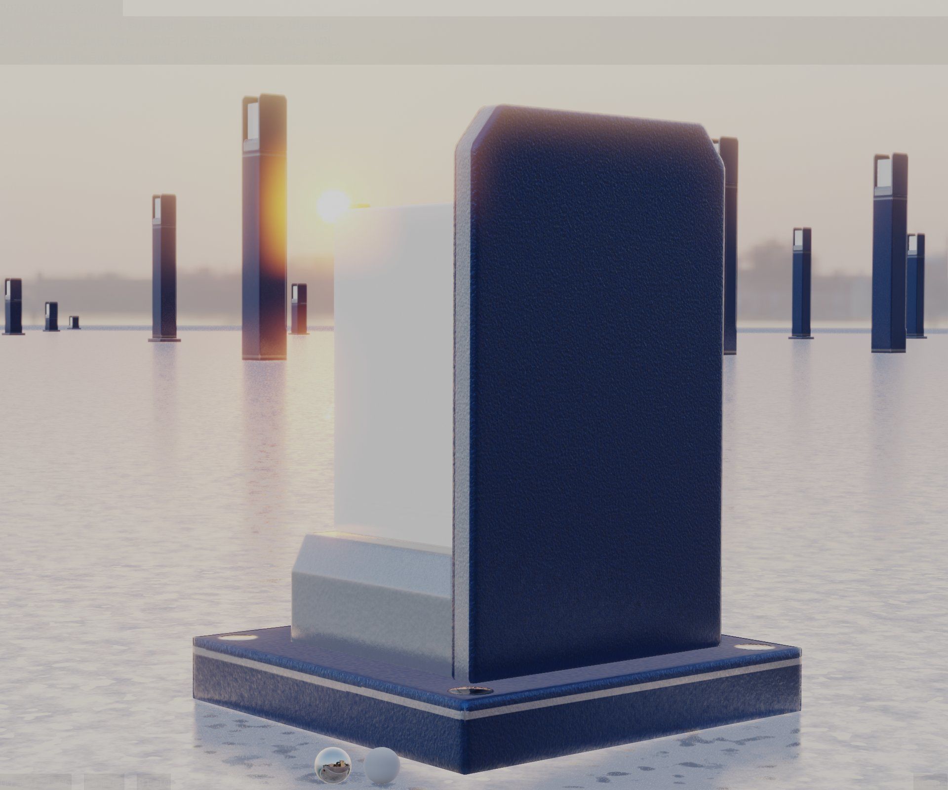 Street Light 8 Bollard 200mm Futuristic Blue Version 2 Low-poly 3D model_16