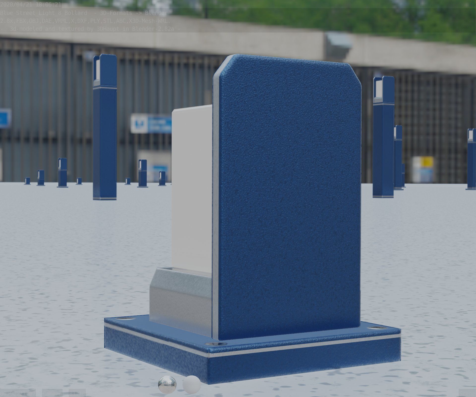 Street Light 8 Bollard 200mm Futuristic Blue Version 2 Low-poly 3D model_17