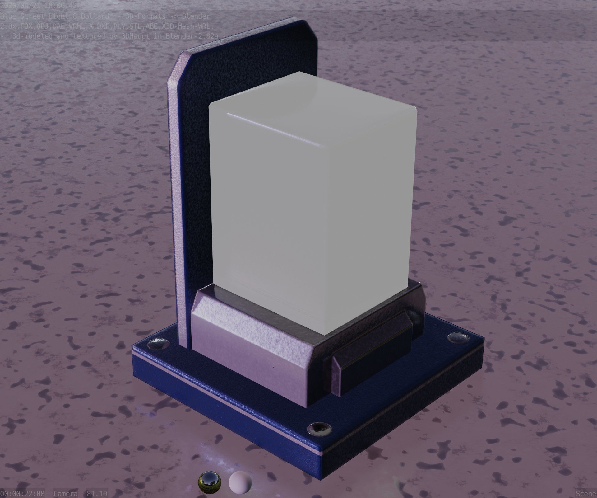 Street Light 8 Bollard 200mm Futuristic Blue Version 2 Low-poly 3D model_5