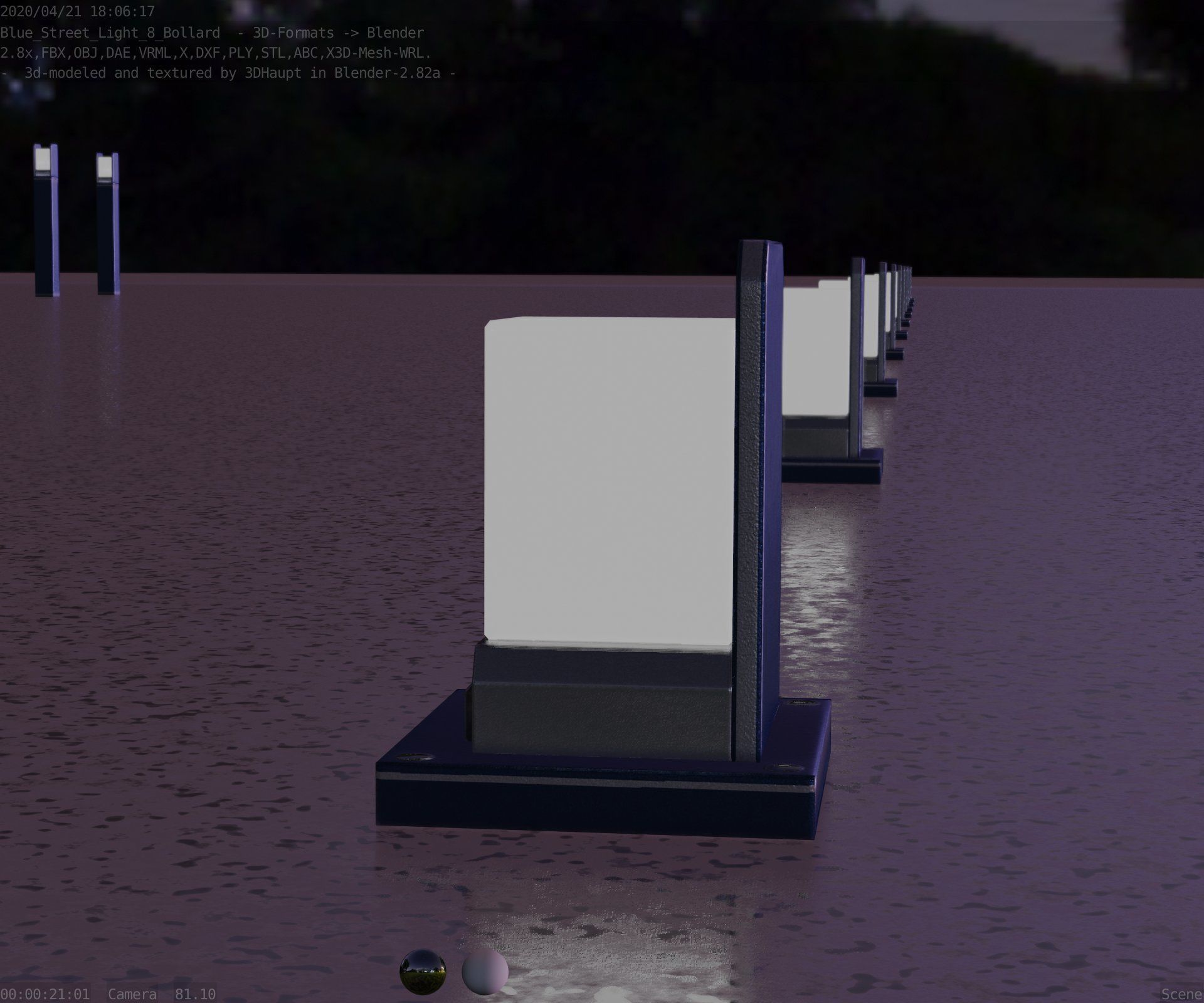 Street Light 8 Bollard 200mm Futuristic Blue Version 2 Low-poly 3D model_11