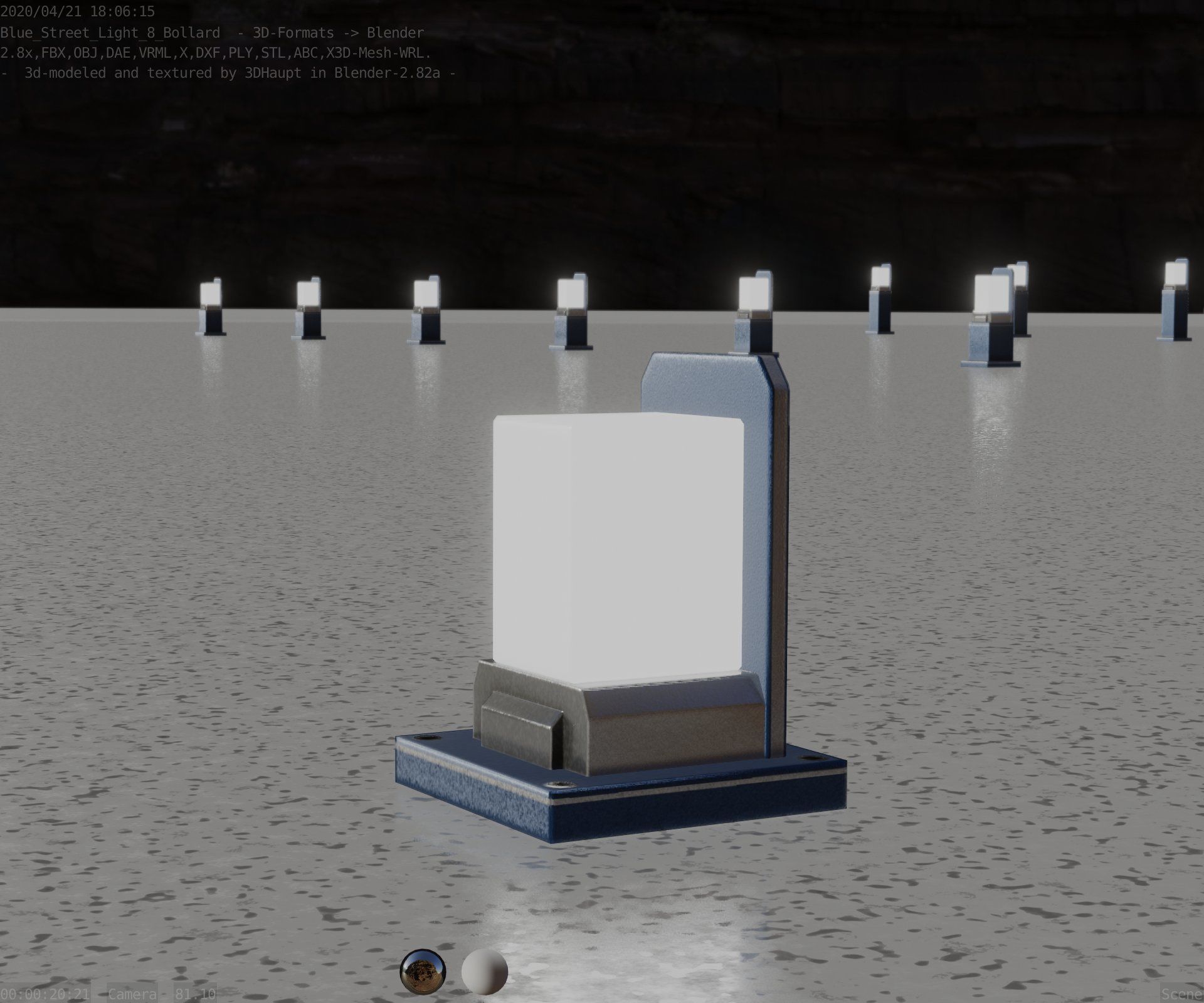 Street Light 8 Bollard 200mm Futuristic Blue Version 2 Low-poly 3D model_7