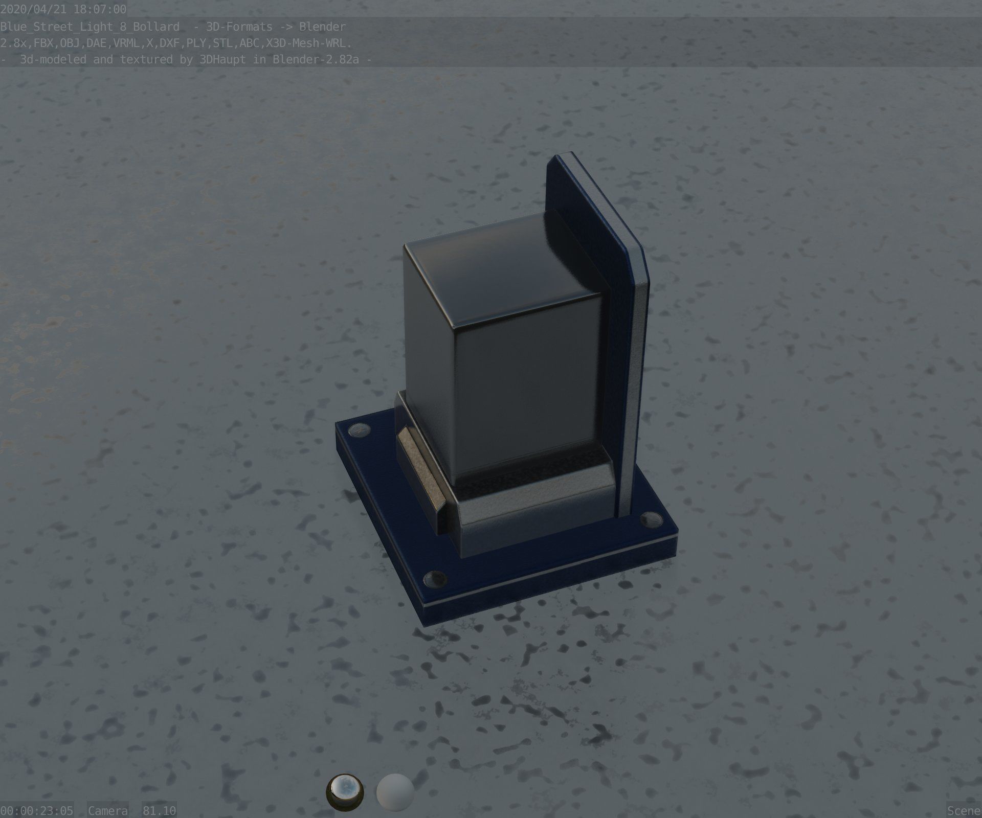 Street Light 8 Bollard 200mm Futuristic Blue Version 2 Low-poly 3D model_62