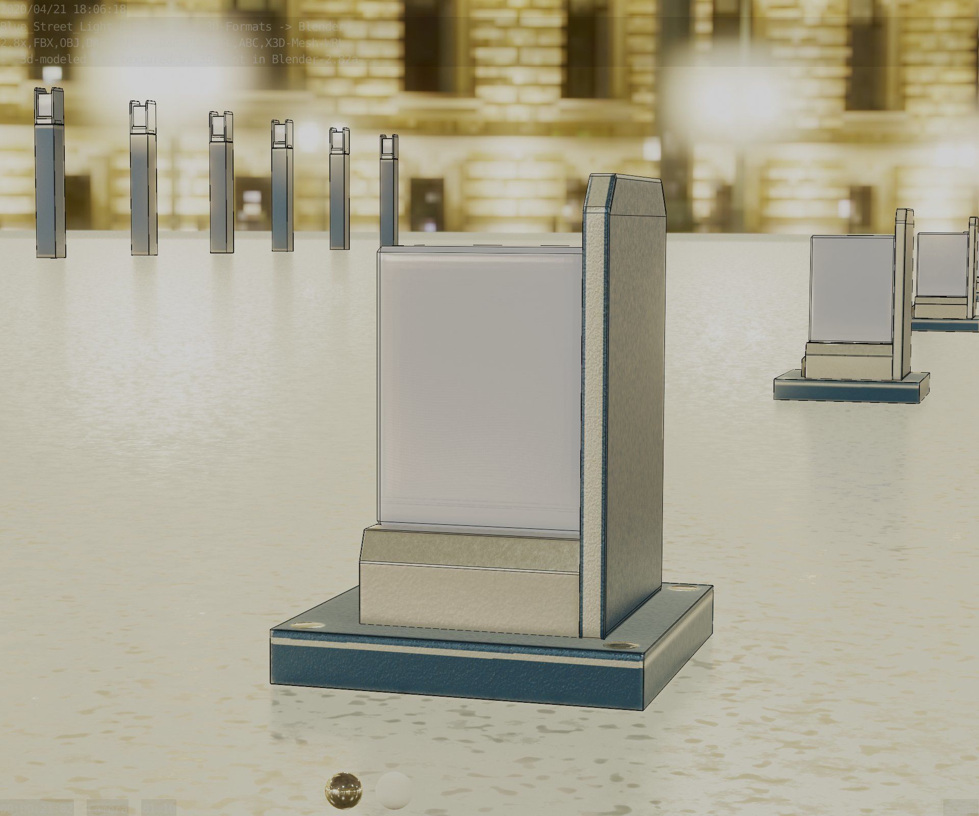 Street Light 8 Bollard 200mm Futuristic Blue Version 2 Low-poly 3D model_12