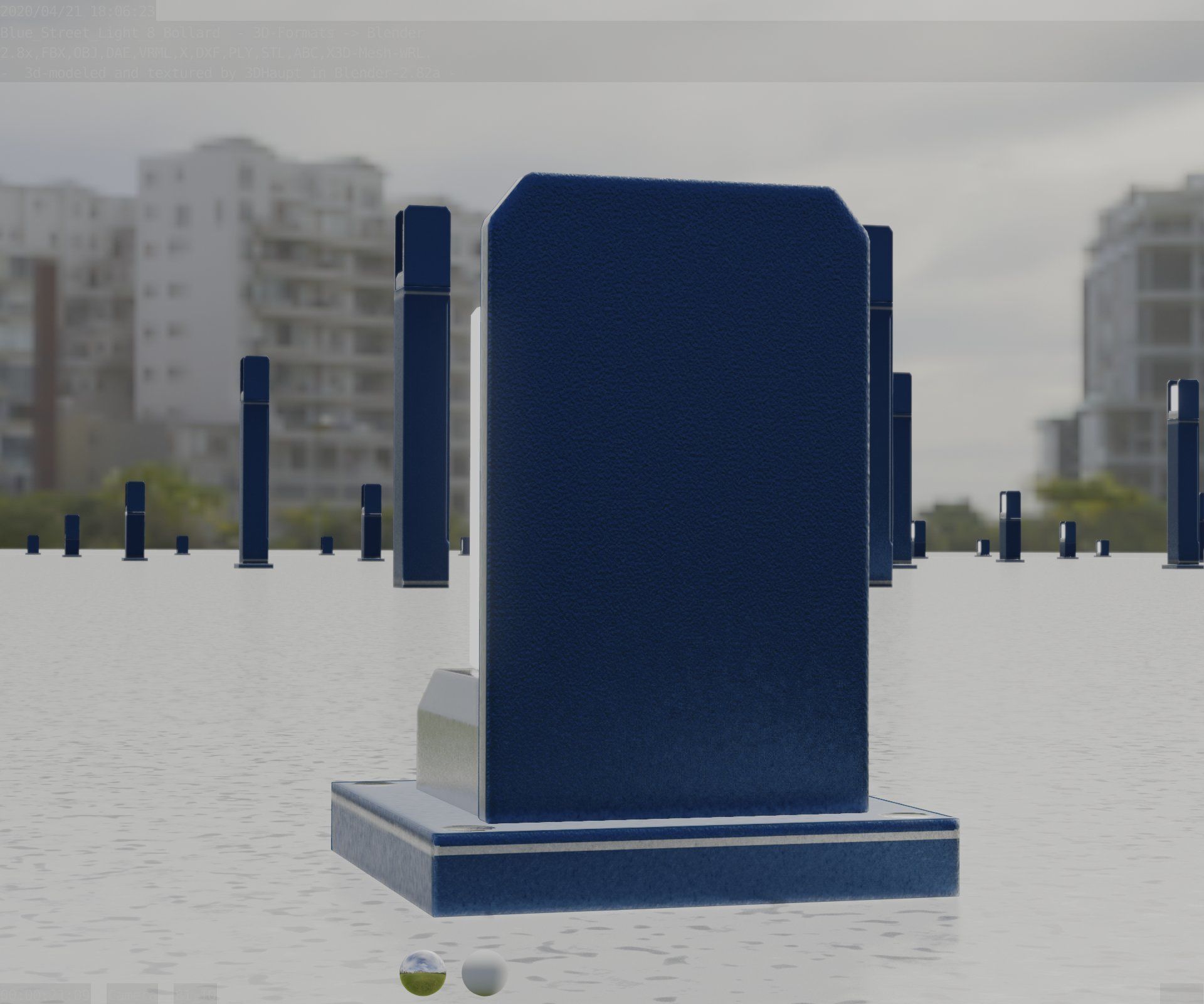 Street Light 8 Bollard 200mm Futuristic Blue Version 2 Low-poly 3D model_19