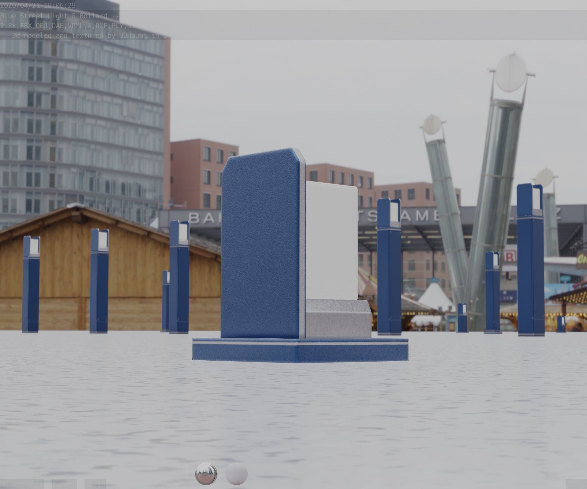 Street Light 8 Bollard 200mm Futuristic Blue Version 2 Low-poly 3D model_28