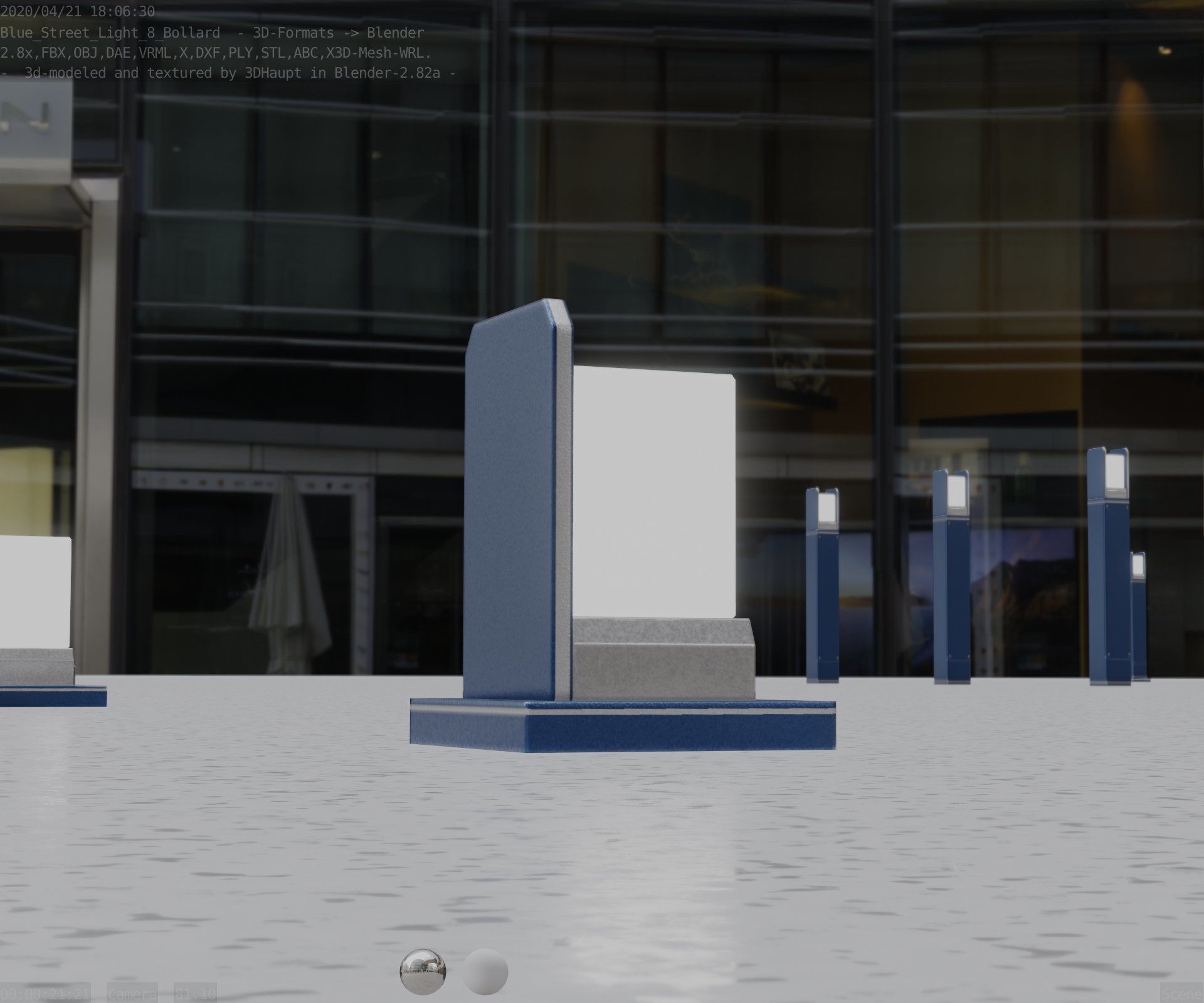 Street Light 8 Bollard 200mm Futuristic Blue Version 2 Low-poly 3D model_31