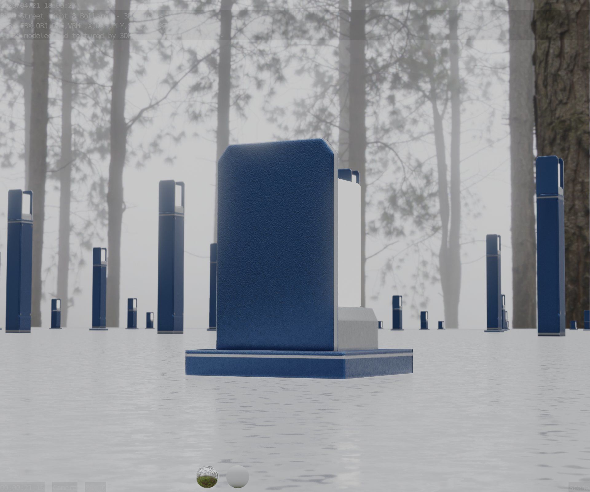 Street Light 8 Bollard 200mm Futuristic Blue Version 2 Low-poly 3D model_25