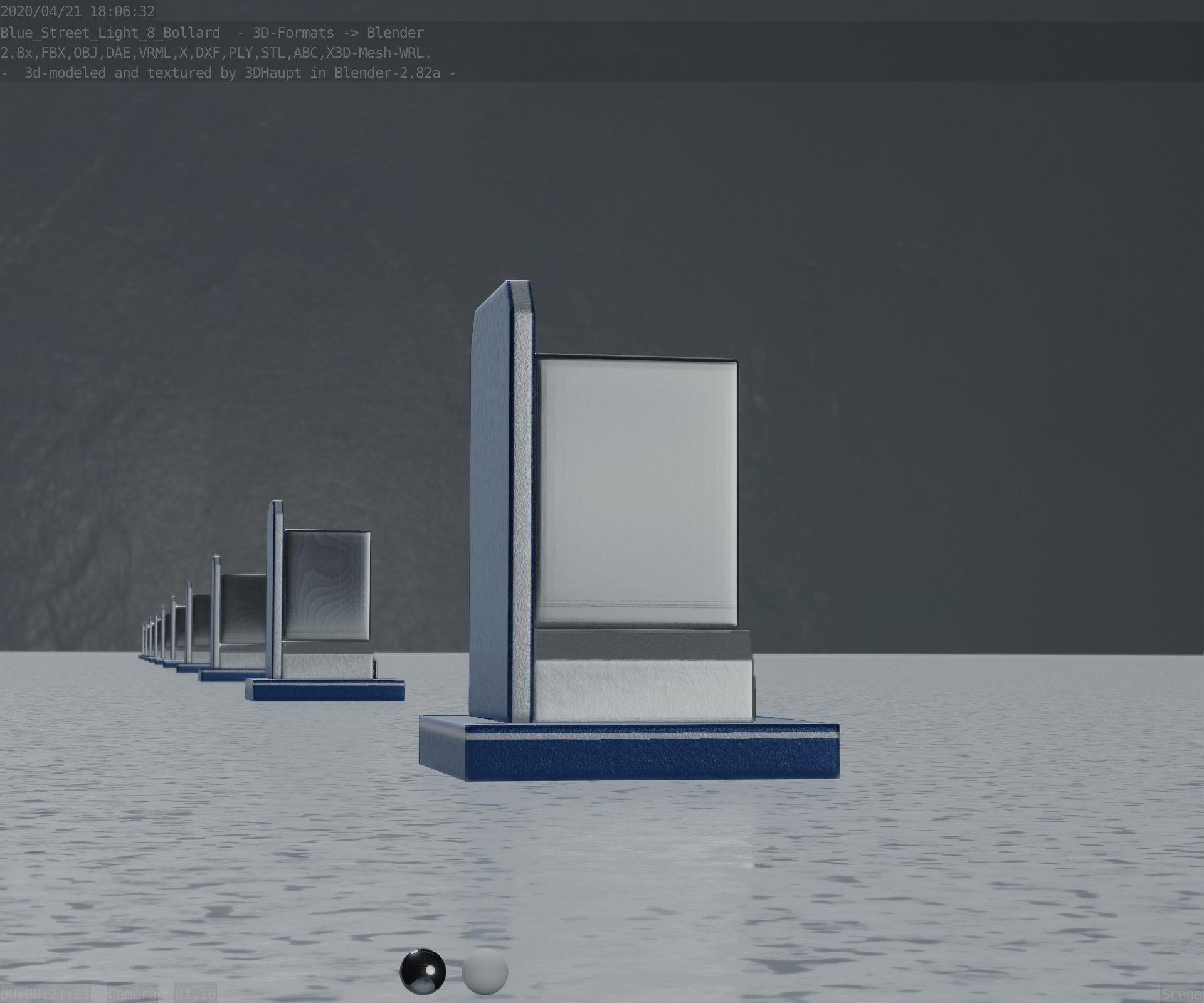 Street Light 8 Bollard 200mm Futuristic Blue Version 2 Low-poly 3D model_33