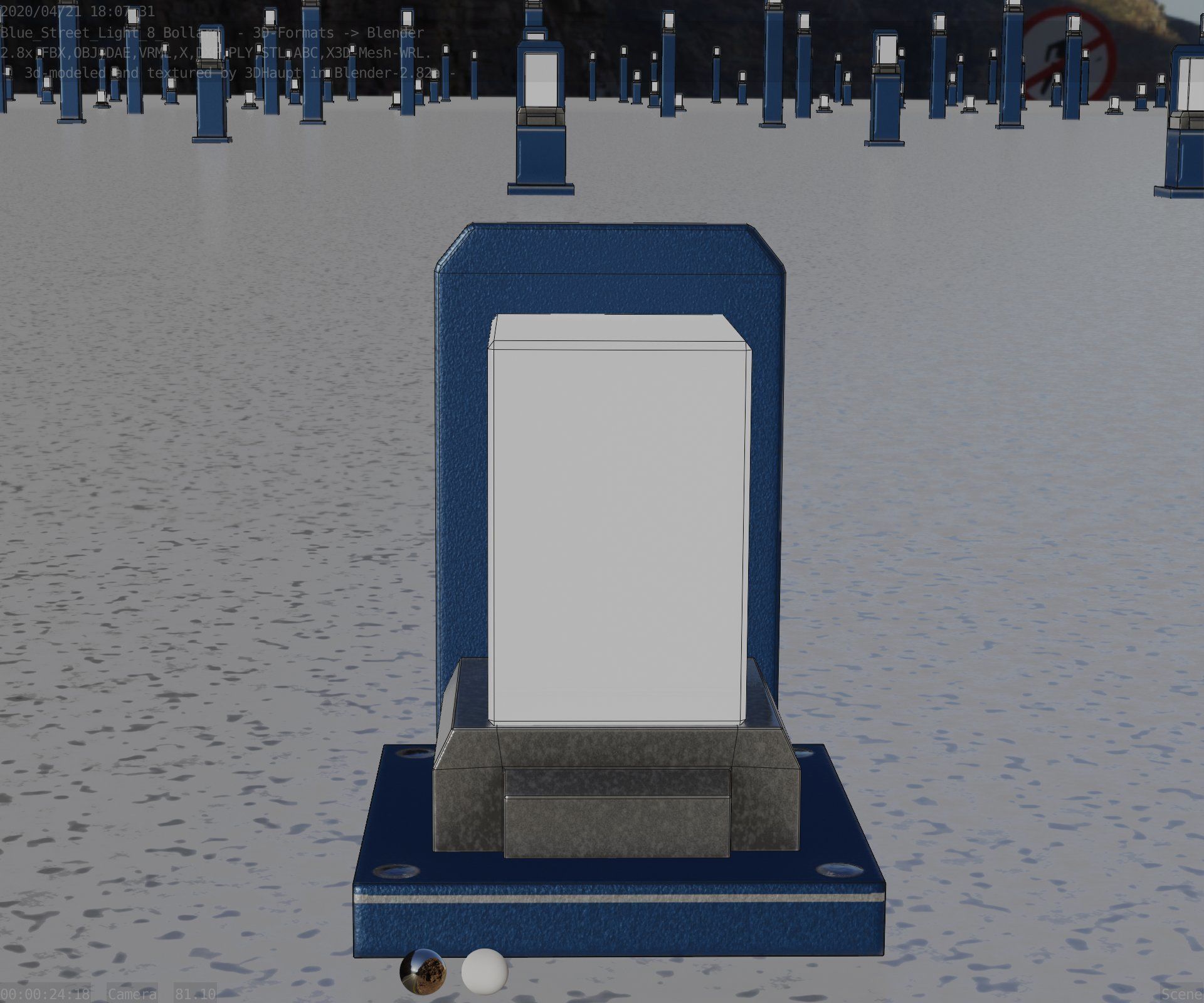 Street Light 8 Bollard 200mm Futuristic Blue Version 2 Low-poly 3D model_97