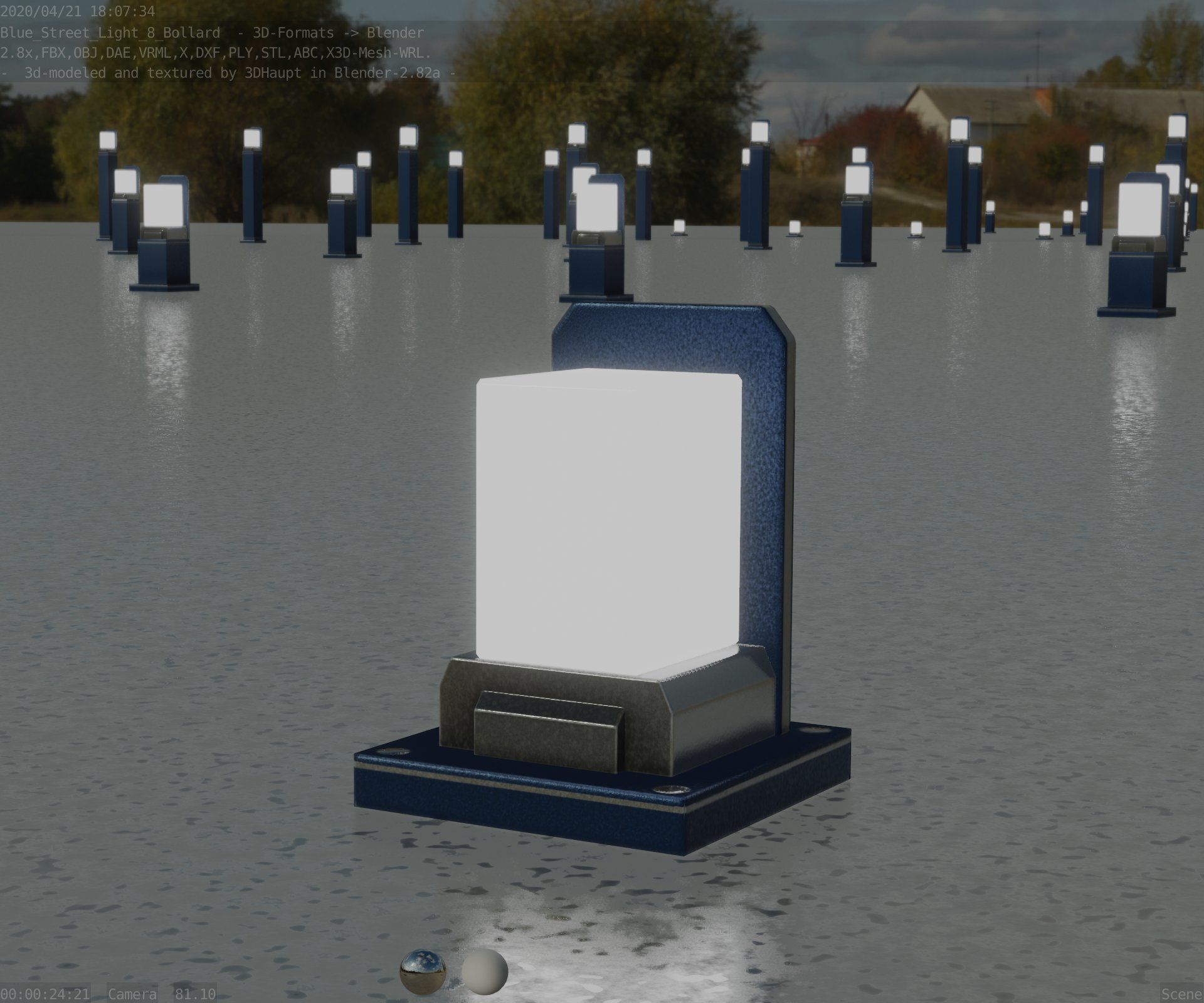 Street Light 8 Bollard 200mm Futuristic Blue Version 2 Low-poly 3D model_100