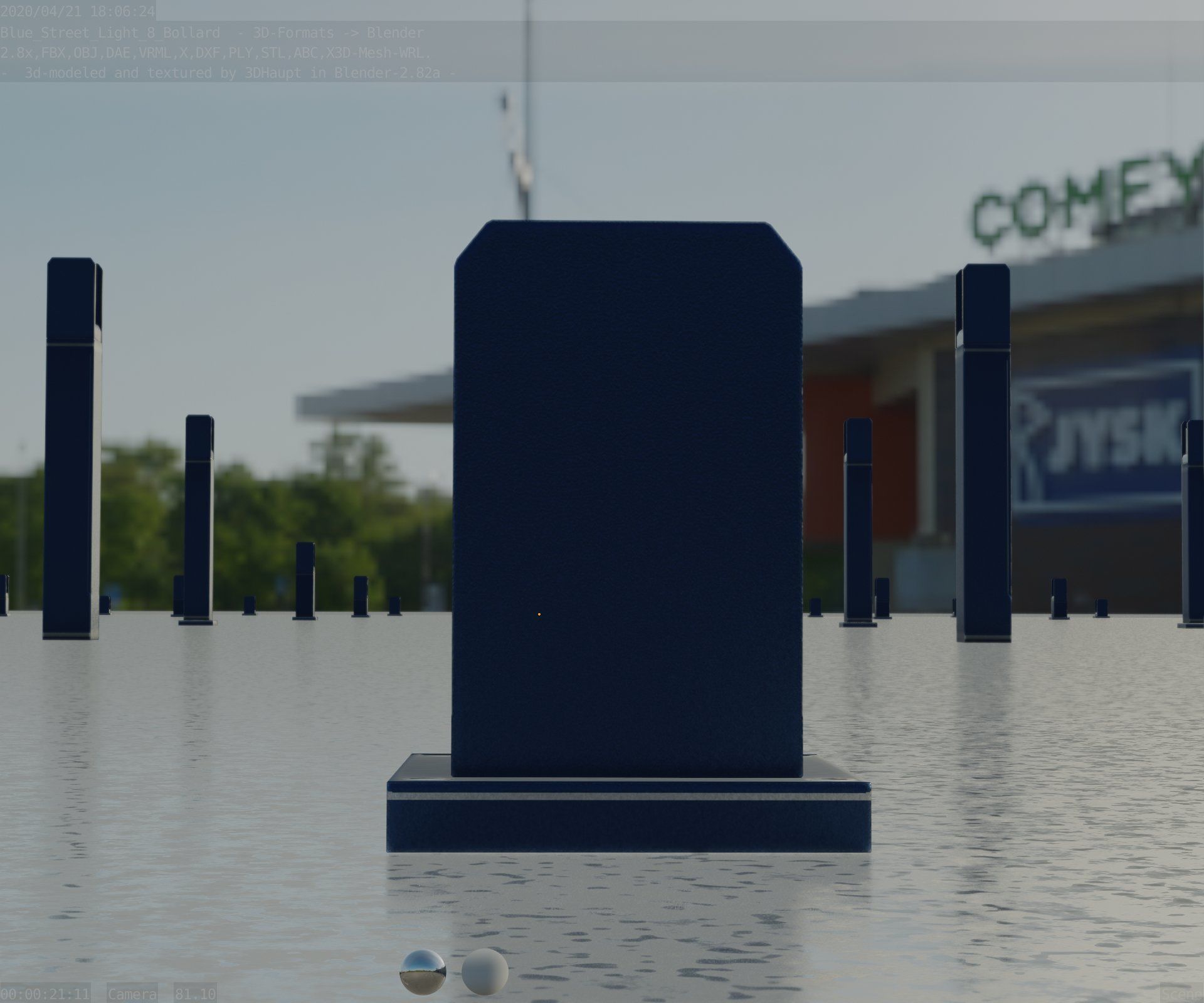 Street Light 8 Bollard 200mm Futuristic Blue Version 2 Low-poly 3D model_21