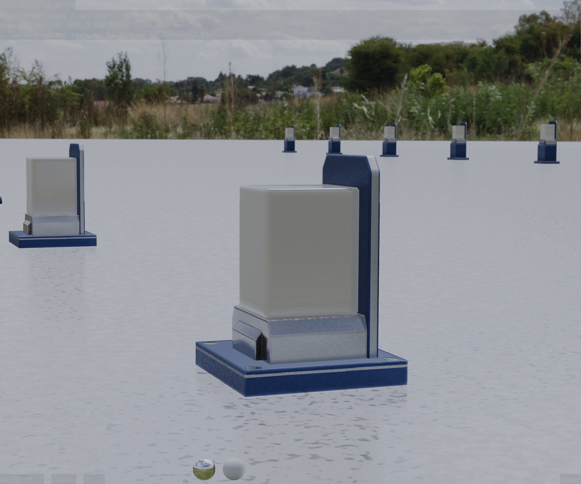 Street Light 8 Bollard 200mm Futuristic Blue Version 2 Low-poly 3D model_8
