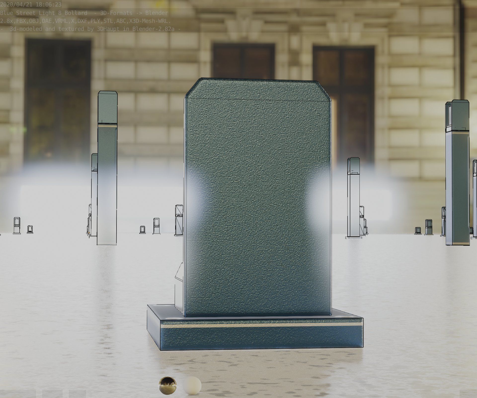 Street Light 8 Bollard 200mm Futuristic Blue Version 2 Low-poly 3D model_20